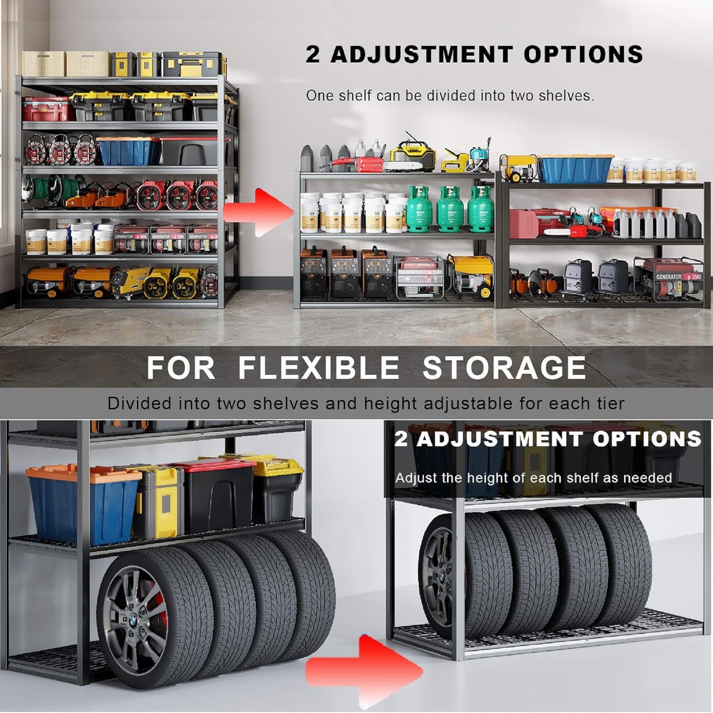 64" Wide 6-Tier Garage Shelving Unit, 64" W x 24" D x 84" H, Heavy Duty Garage Storage Shelves,3900 LBS Capacity, Industrial Adjustable Shelves for Basement Warehouse