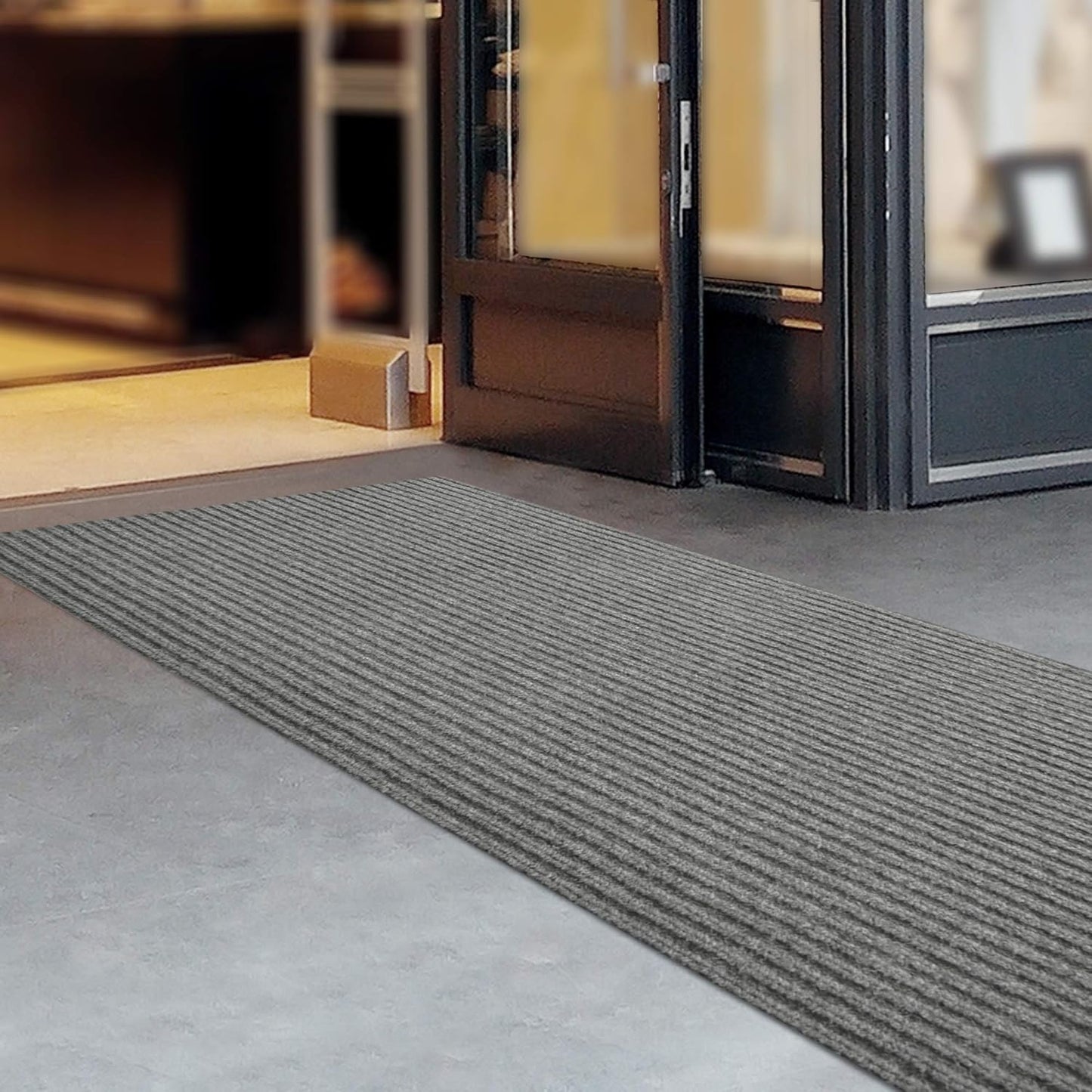 iCustomRug Spartan Weather Warrior Duty Indoor/Outdoor Utility Ribbed in 3ft,4ft,6ft Widths 70 Custom Sizes with Natural Non-Slip Rubber Backing 4'X7' in Grey