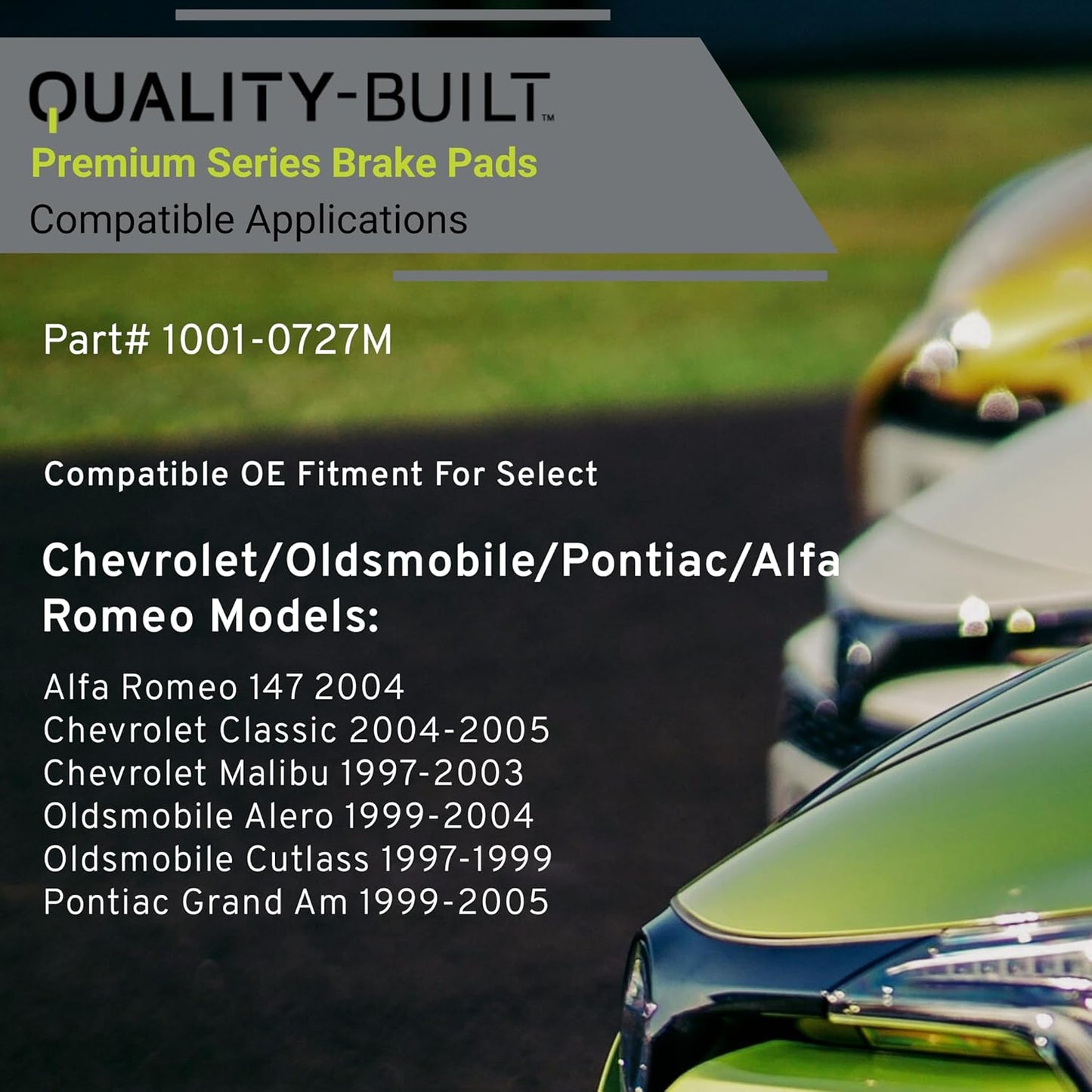 Premium Semi-Metallic Front Brake Pads (1001-0727M) Compatible with Chevrolet Classic 2005-2004, Malibu 2003-1997, Oldsmobile Alero 2004-1999, Pontiac Grand Am 2005-1999 & More
