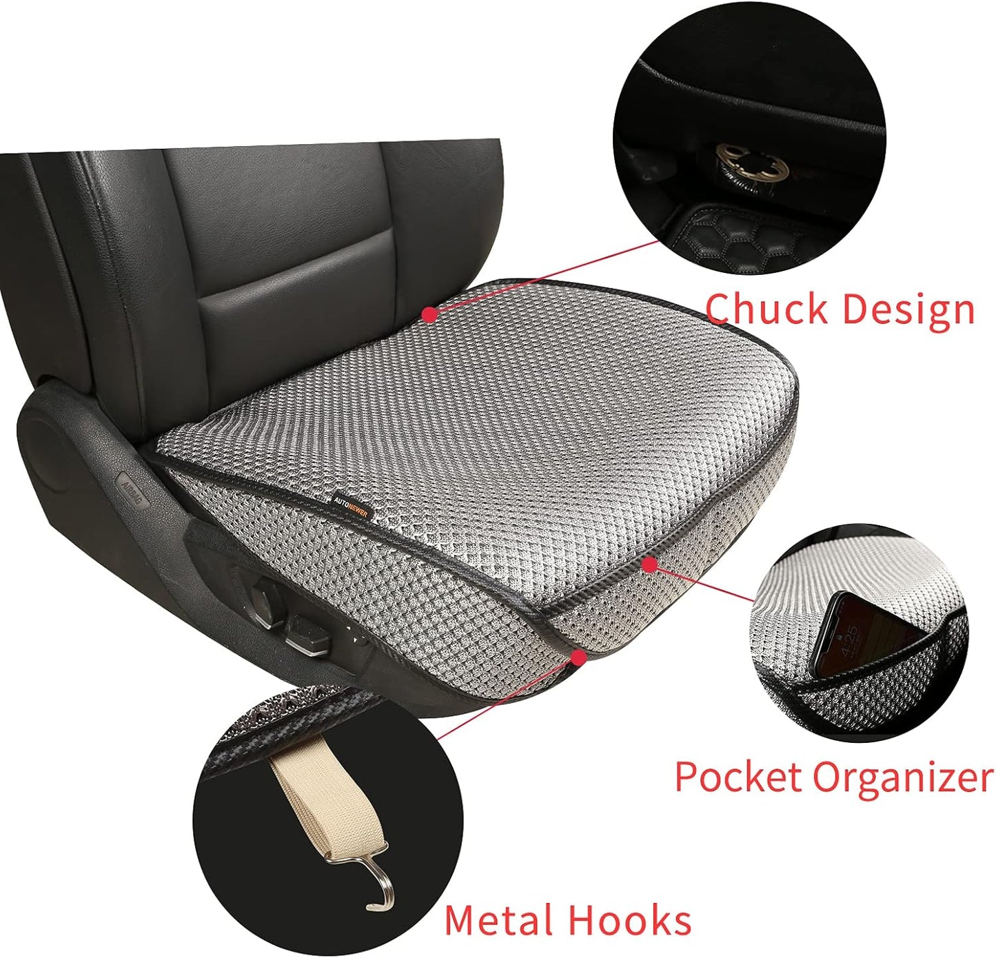 Auto Newer Breathable Universal Four Seasons Car Seat Covers，Luxury Car Seat Cushion ，Protectors for Front Seat Bottoms,Compatible with 95% Vehicles， Fit for Cars Truck SUV (Grey1PCS)