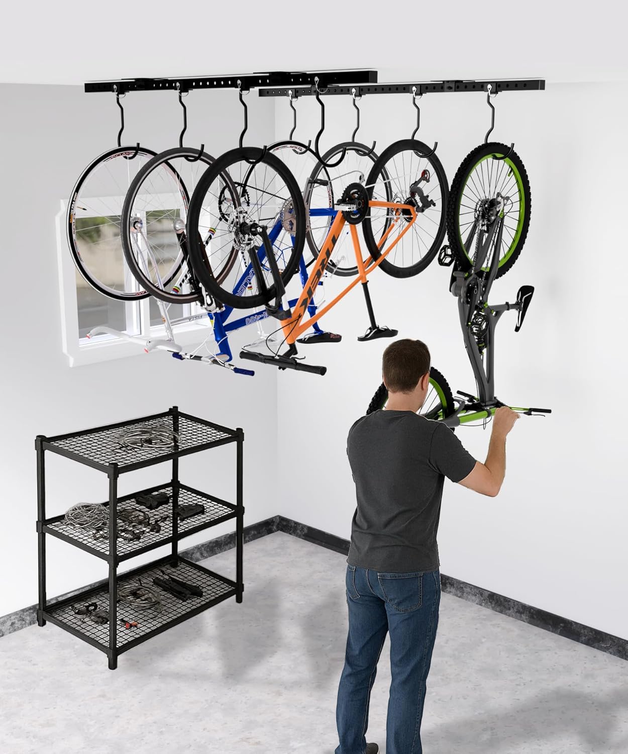 Bike Rack Celling Mount for Garage, Indoor Hangers Storage for 8 Bicycles, Heavy-duty Adjustable Bike Hooks for Garage Ceiling Support up to 640 lbs