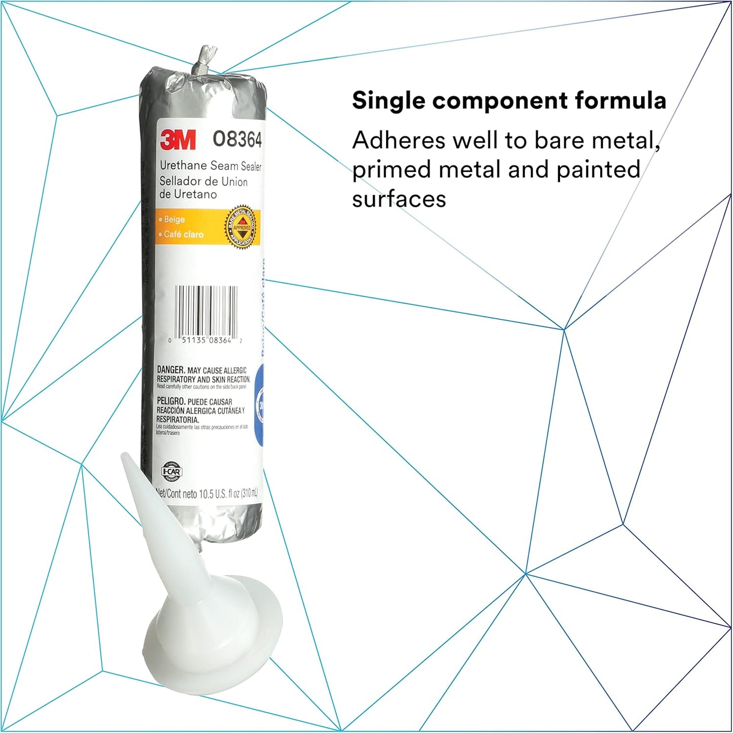 3M Urethane Seam Sealer, 08364, Beige Color, High Solids, Permanently Flexible, 310 mL/10.5 oz Foil Pack