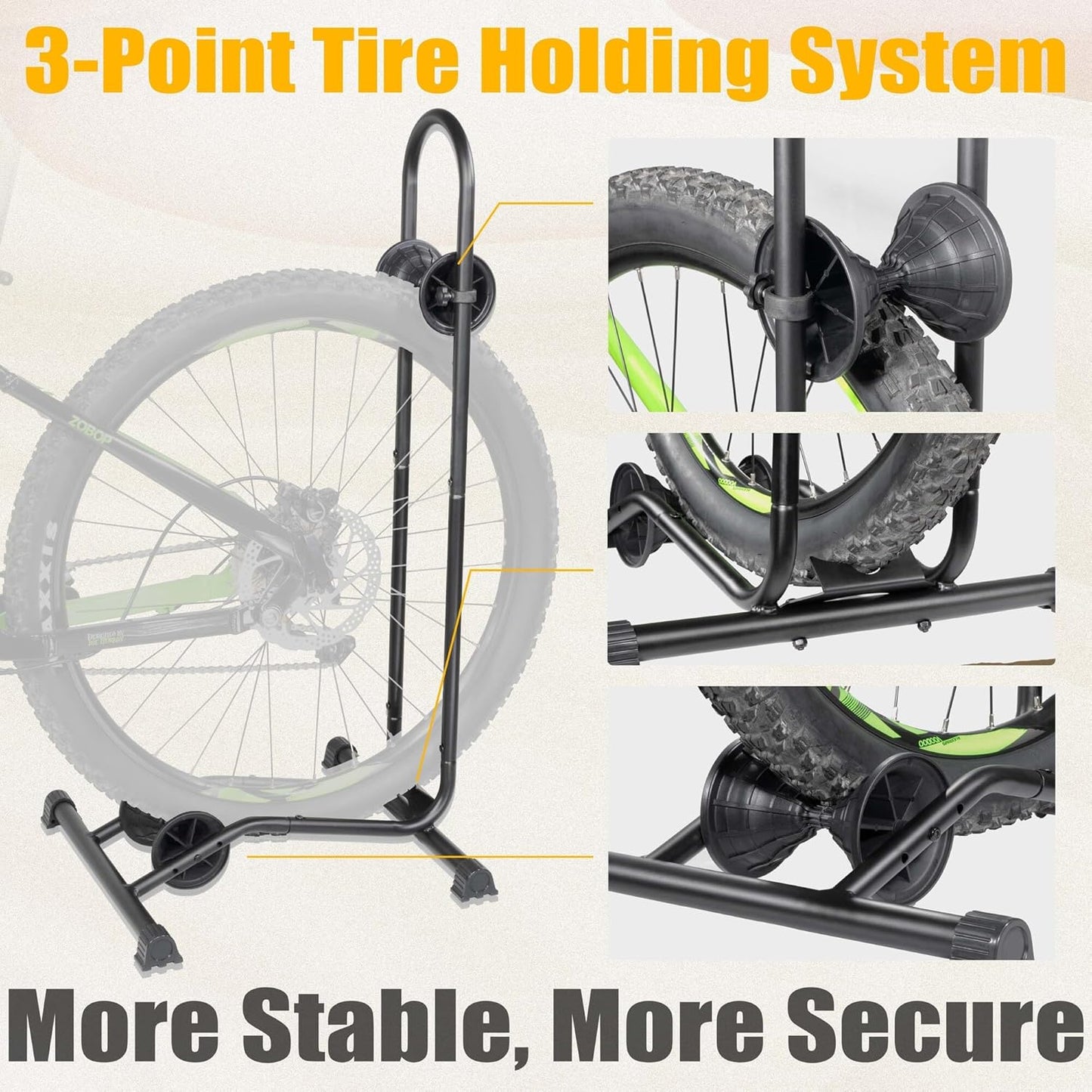 CyclingDeal Fat Snow Bike Floor Stand Parking Rack - for 24"-29" MTB Mountain & Road Bikes with Tire Width up to 5" - Bicycle Indoor Outdoor Garage Storage
