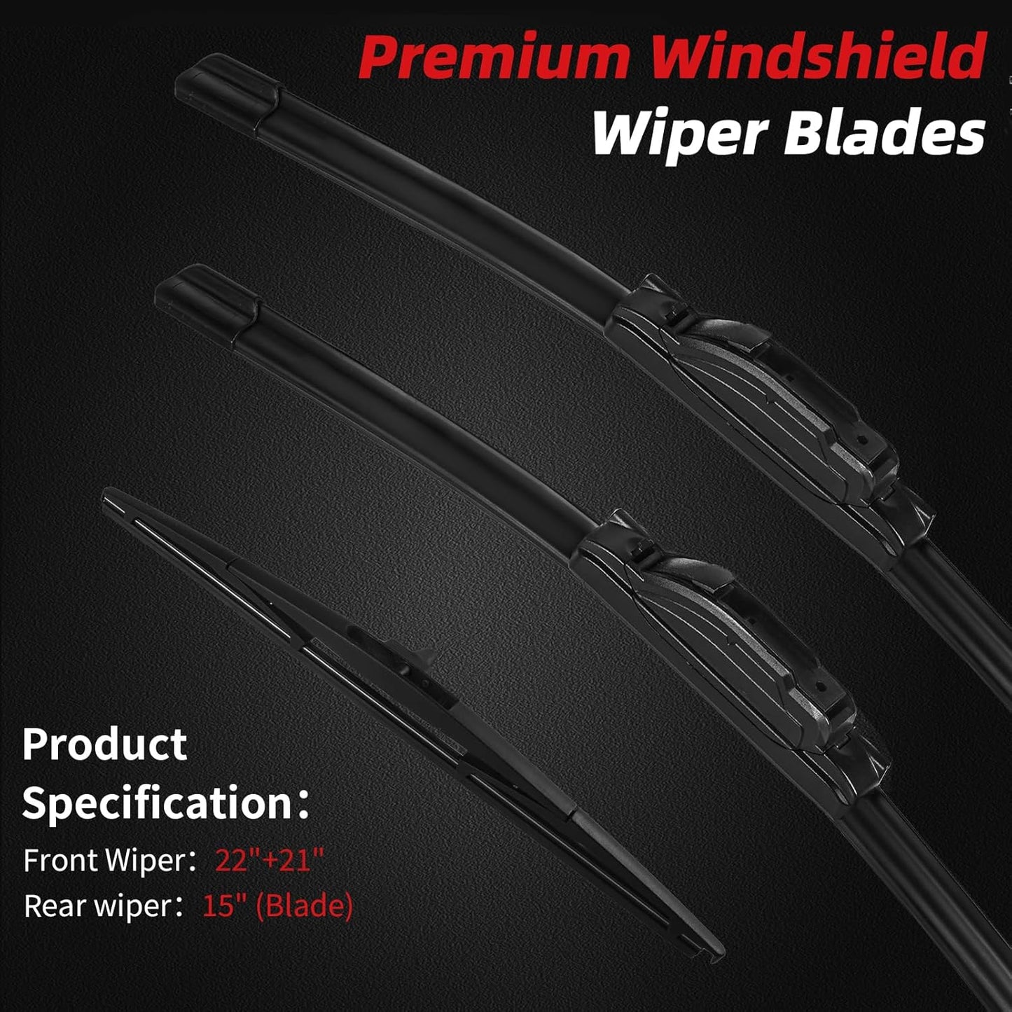 OTUAYAUTO Premium Windshield Wiper Blades - Replacement for Honda Pilot 2009-2015 - Precision Fit, All-Weather Performance, Front and Rear Wiper Blades, J/U Hook - 22"+21"+15" (Pack of 3)
