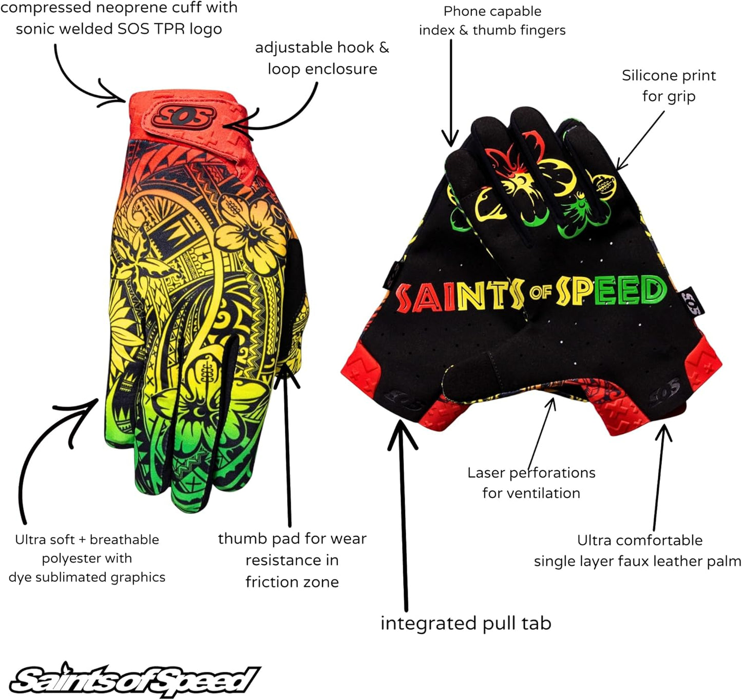 Saints of Speed Dirt Bike Gloves – Motocross, Mountain Bike, Motorcycle, BMX, Jetski, Sim, Karting, Airsoft, Paintball, Driving & Racing Bike Gloves + Phone & Touch Screen Capable