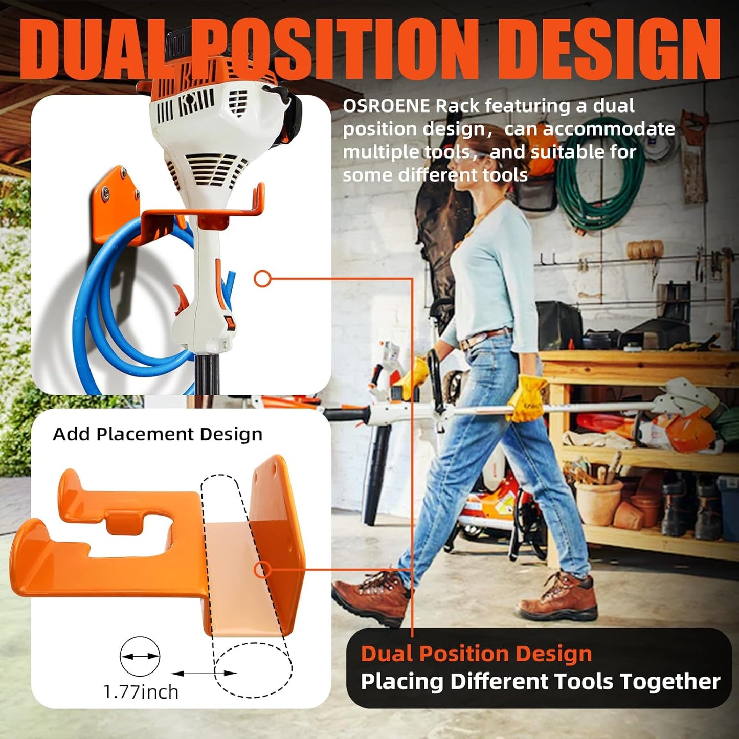 Weedeater Hanger, 3 Pack Weed Eater Hanger for Wall, Heavy Duty Weed Wacker Hooks for Garage, Garage Organization Storage Shed Organizer Mounted Trimmer Rack