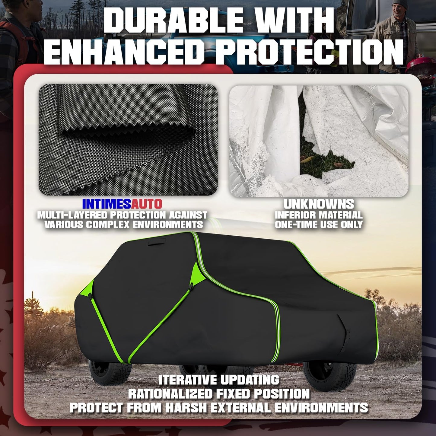 125 Inch UTV Cover for Polaris Ranger RZR, Can-Am Defender Maverick Commander, Yamaha Wolverine, Kawasaki Mule, Honda Pioneer, Black 600D Side by Side Cover Protection for 2-3 Seater UTV