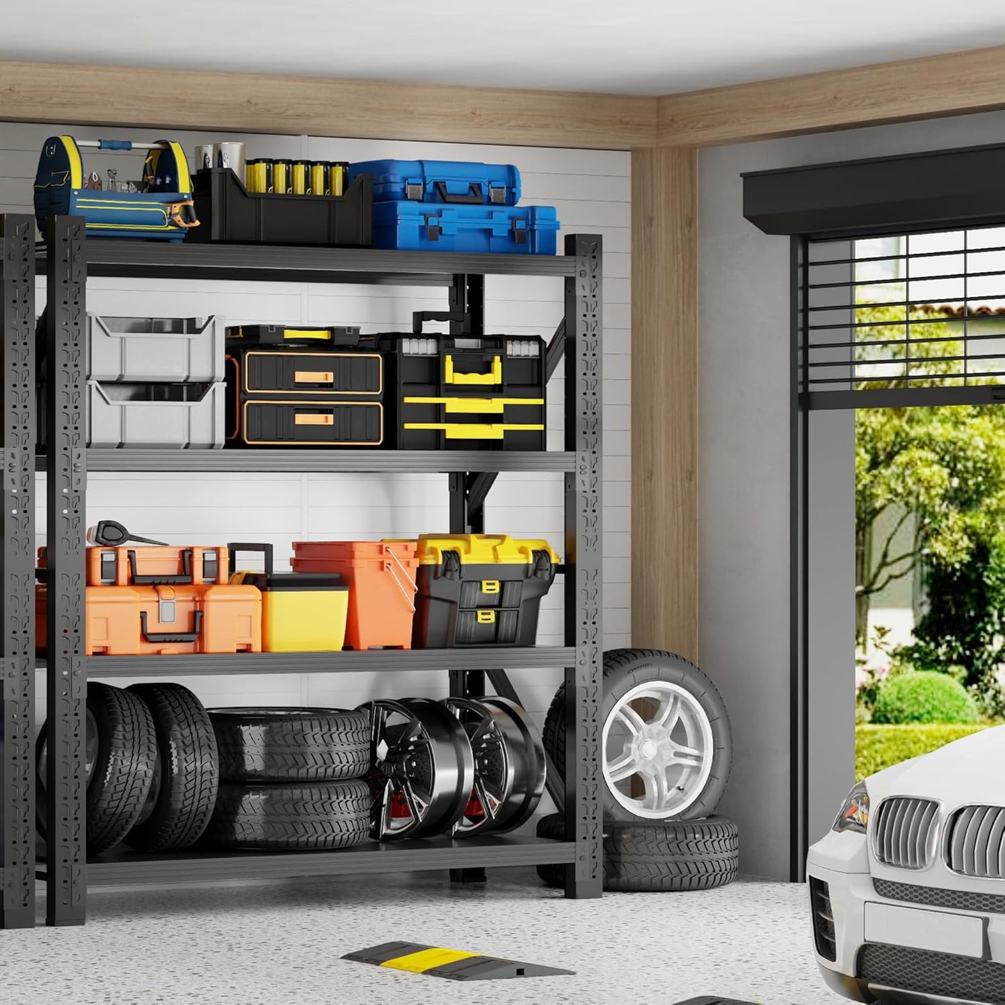 4000LBS Garage Shelving 48" W Garage Shelving Heavy Duty 4-Tier Metal Storage Shelves Adjustable Shelf Unit Storage Rack for Basement Supermarket Warehouse 48" W x 24" D x 78" H Black