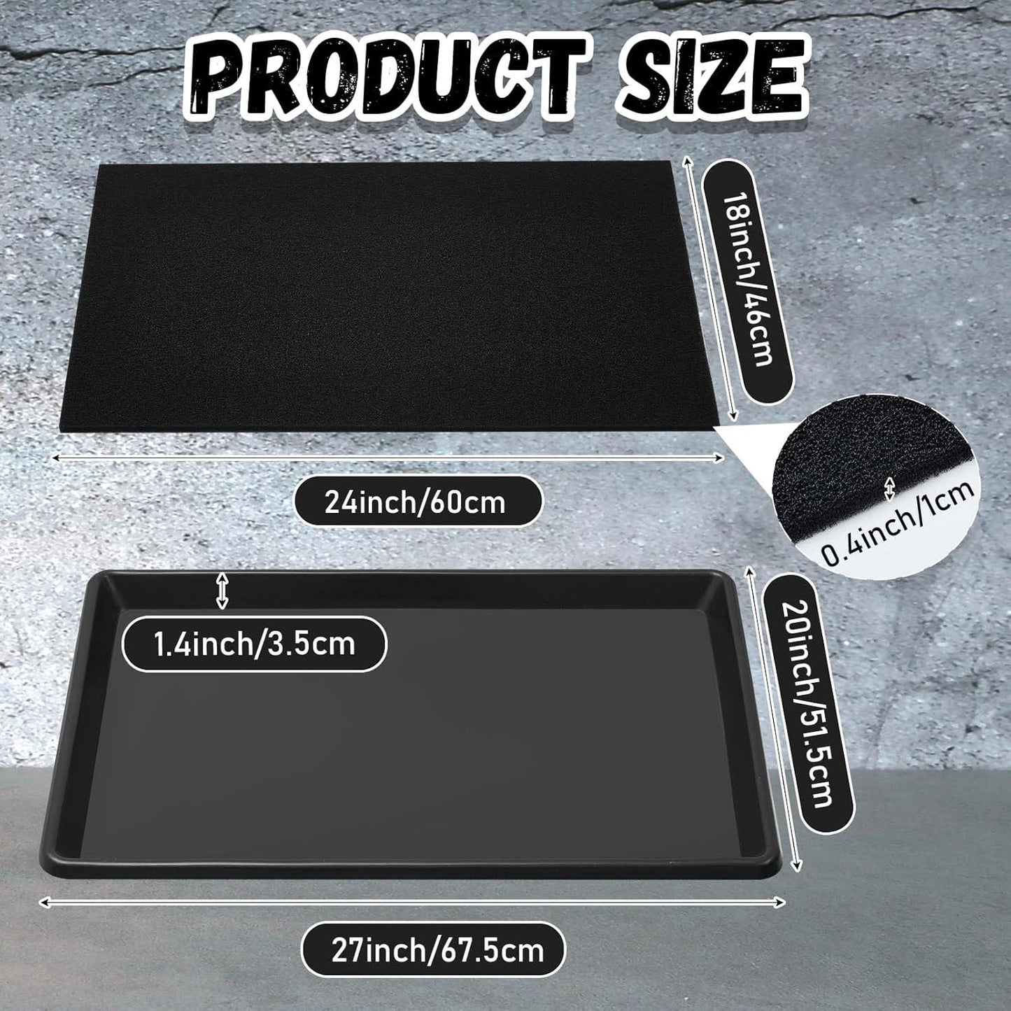 Uiifan 1 Set 27'' x 20''x 1.4'' Oil Drain Drip Pan for Car with Square No Splatter Pad Oil Drip Tray with Mat for Under Car Transmission Garage Automotive Driveway to Keep Floor Clean, Black