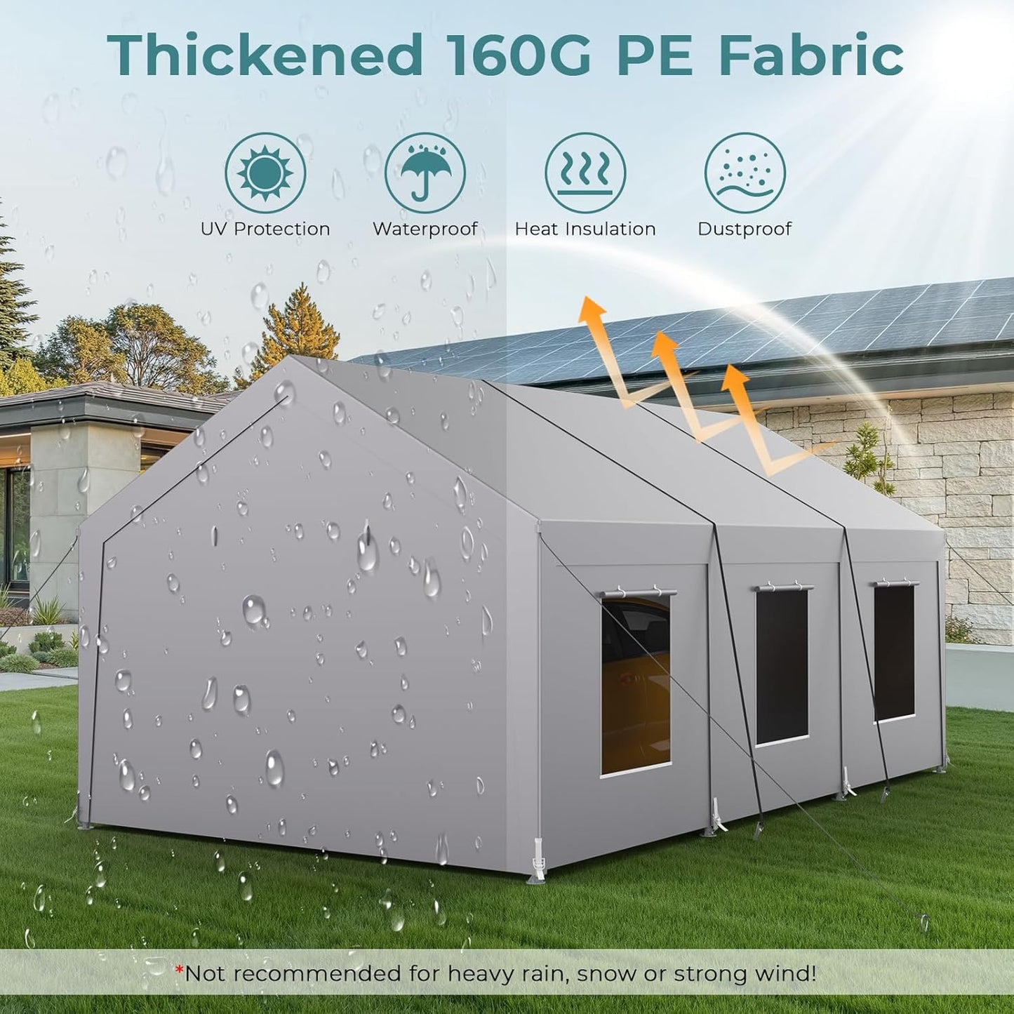 Carport 10x20 ft Heavy Duty, Car Port with Reinforced Steel Frame and 6 Roll-up Windows, Portable Garage with Sturdy Ground Nails, Waterproof All-Season Car Canopy for Boat, Truck, Grey