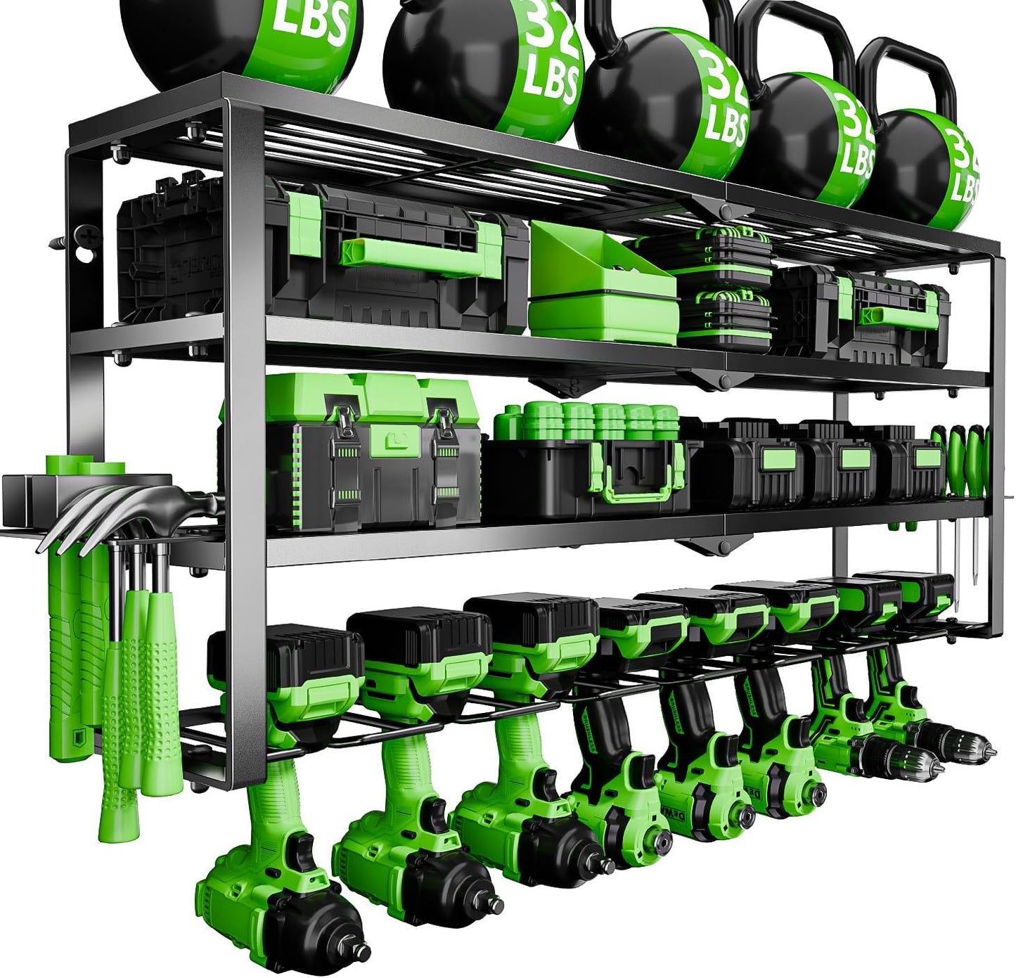 Power Tool Organizer Wall Mount, 4 Layers Tool Storage Rack with 8 Cordless Drill Holders, Power Tool Shelf Loads 400lbs for Garage, Warehouse, Workshop, Gifts for Men, Husband (Bohemian)