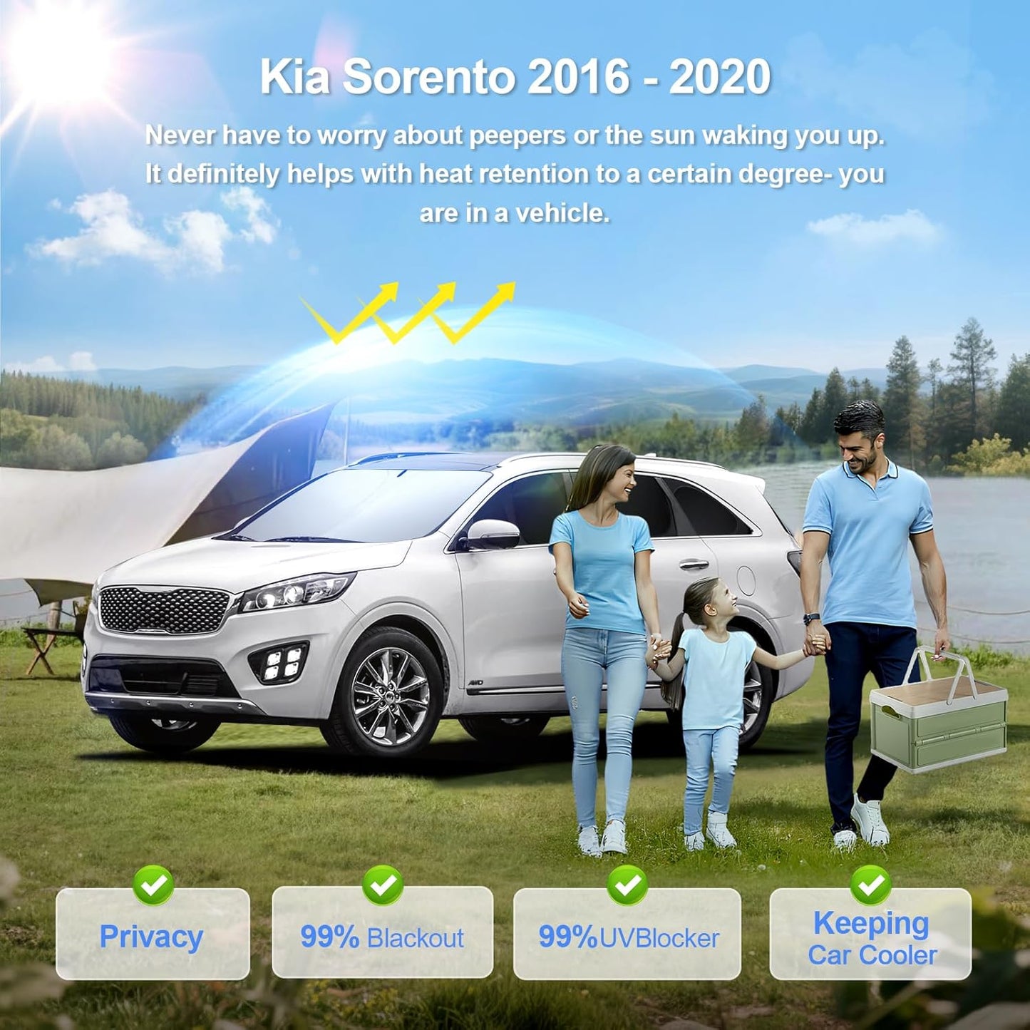 8pcs Car Window Shades for Kia Sorento 2016-2020 Accessories,Windshield Side Rear Full Sunshade,Sun Visor UV Blocking, Privacy Protection and Blackout for Camping Outdoor