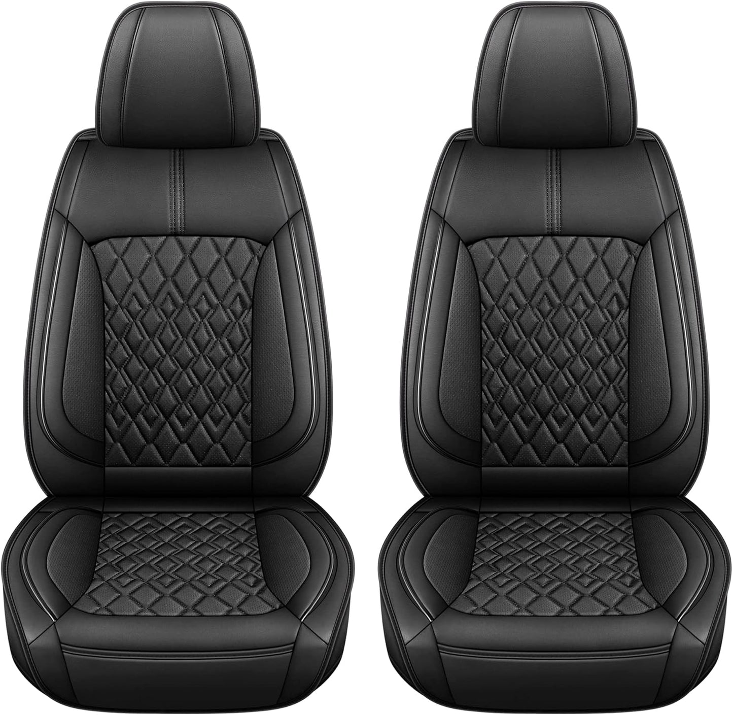 Pariitadin Leather Car Seat Covers Front Pair, Waterproof Breathable Faux Leather Automotive Seat Covers for Cars, Non-Slip Car Interior Covers Universal Fit Most Cars Sedans Trucks SUVs, Black