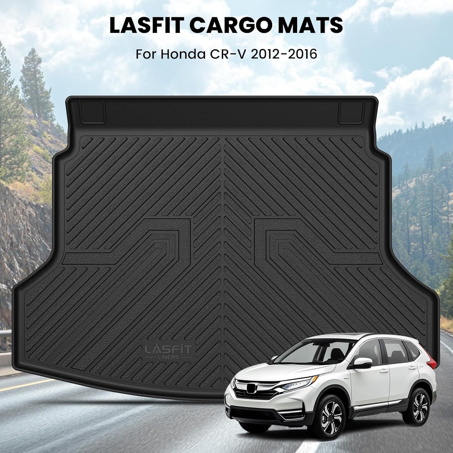 LASFIT Trunk Mat for Honda CRV 2012-2016, All Weather Custom Fit TPE Cargo Mat for CR-V 2012 2013 2014 2015 2016 Trunk Liner Trunk Tray Cargo Liner Cargo Tray, Black