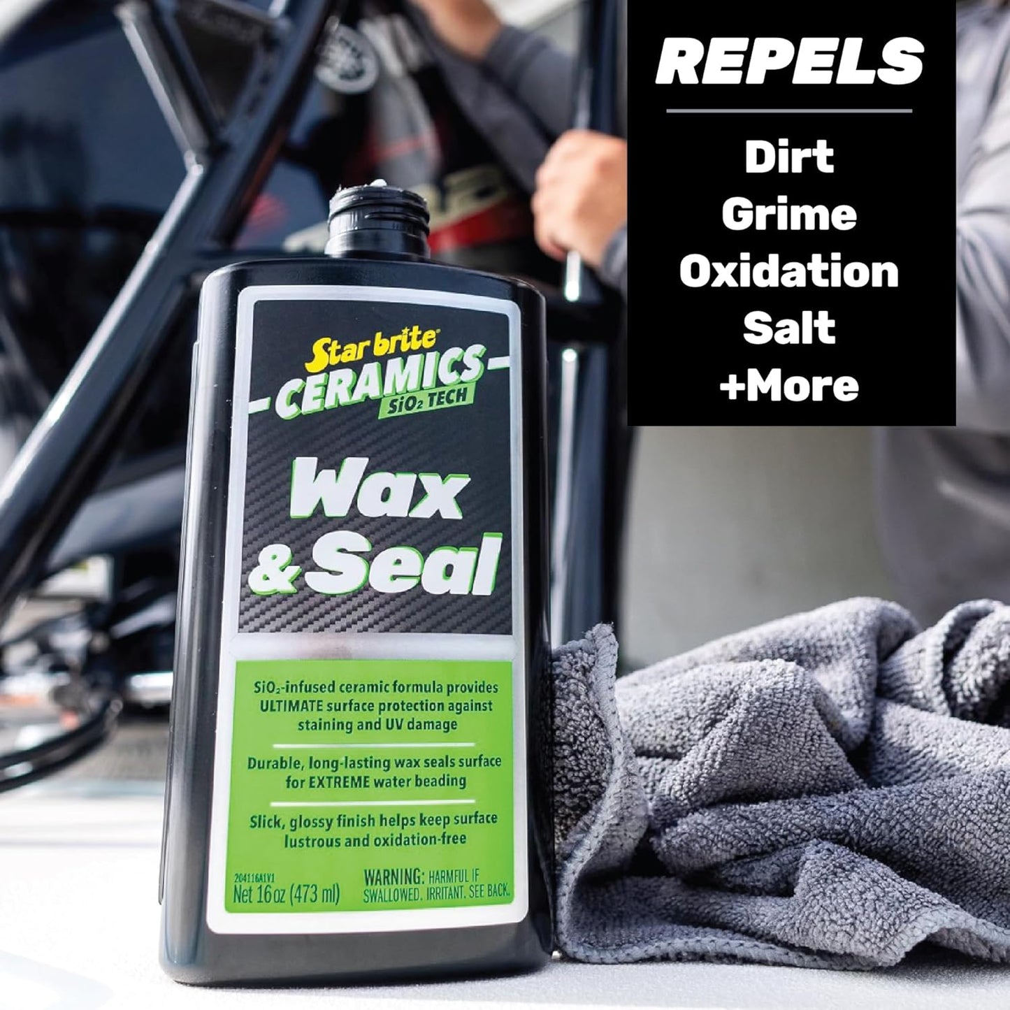 STAR BRITE Ceramics Wax & Seal - Green Apple Scent - SiO2 Tech for Ultimate Protection, Repels Water, Dirt, UV - Ideal for Fiberglass, Gelcoat, Painted Surfaces - 16 oz (204116)