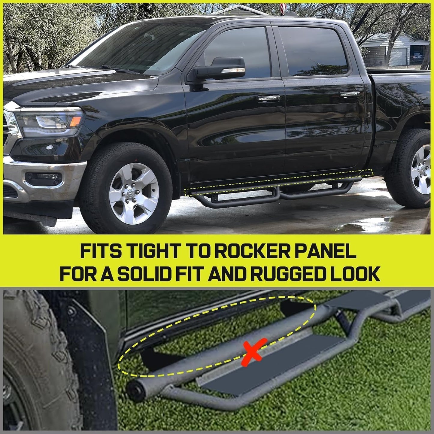 BINARY STAR Running Boards Compatible with Vehicle 2022-2025 Toyota Tundra CrewMax Cab. 6 Inch Tundra Step Bars Carbon Steel Nerf Bars, Bed Access Side Steps Step Rails.