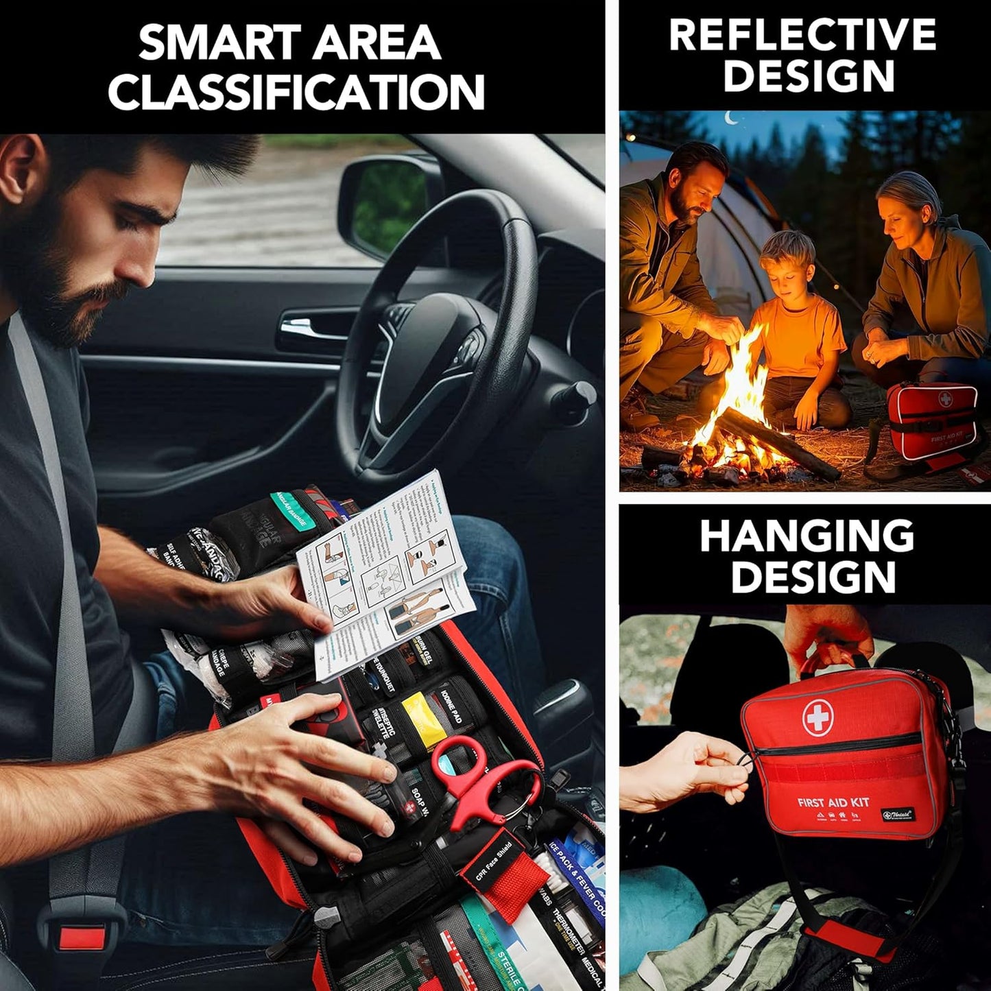 430 Piece First Aid Kit, Well-Organized Premium Waterproof Compact Trauma Medical Kits for Any Emergencies, Ideal for Home, Office, Car, Travel, Outdoor, Camping, Hiking, Boating (Red)