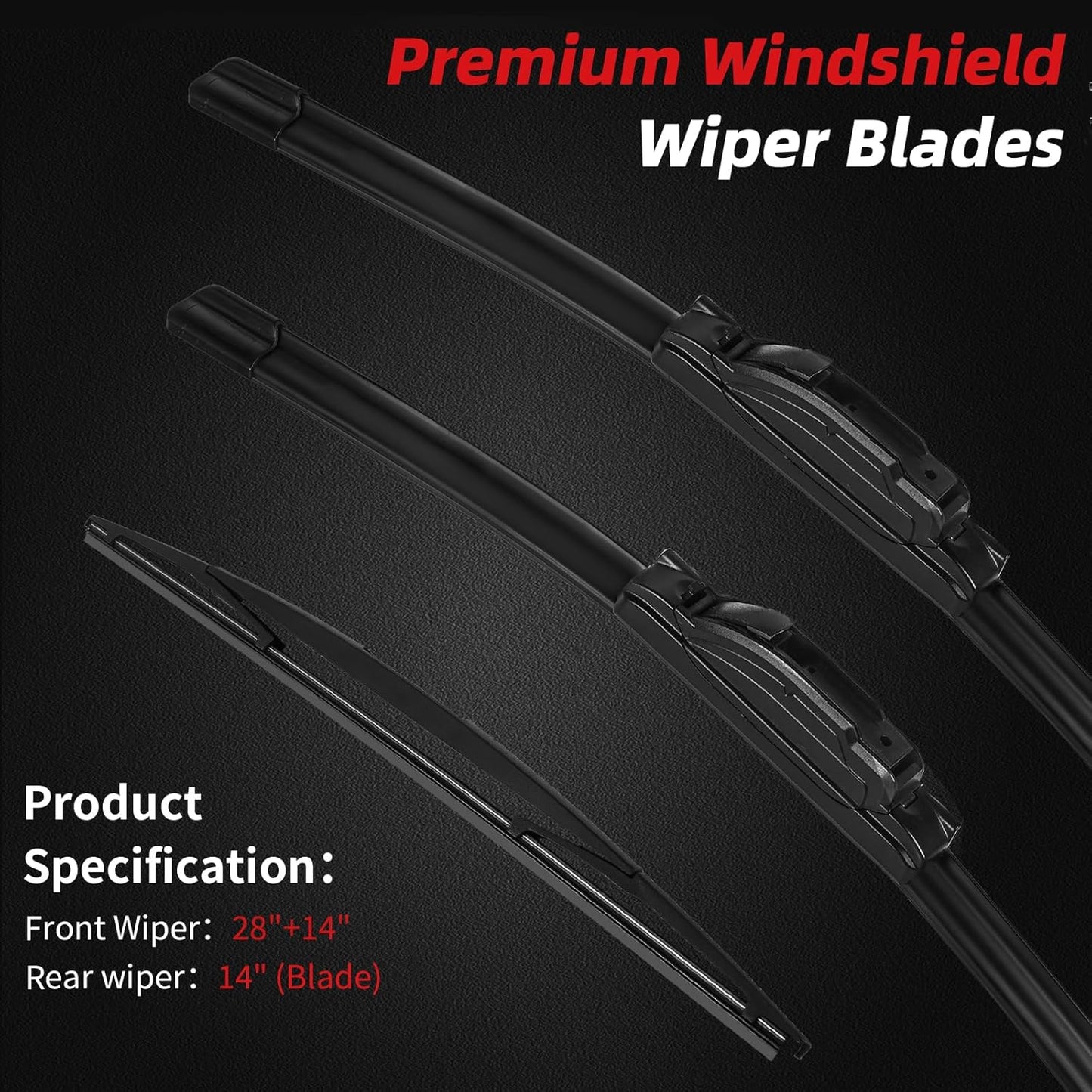 OTUAYAUTO Premium Windshield Wiper Blades - Replacement for Honda Fit 2009-2020 - Precision Fit, All-Weather Performance, Front and Rear Wiper Blades, U Hook - 28"+14"+14" (Pack of 3)