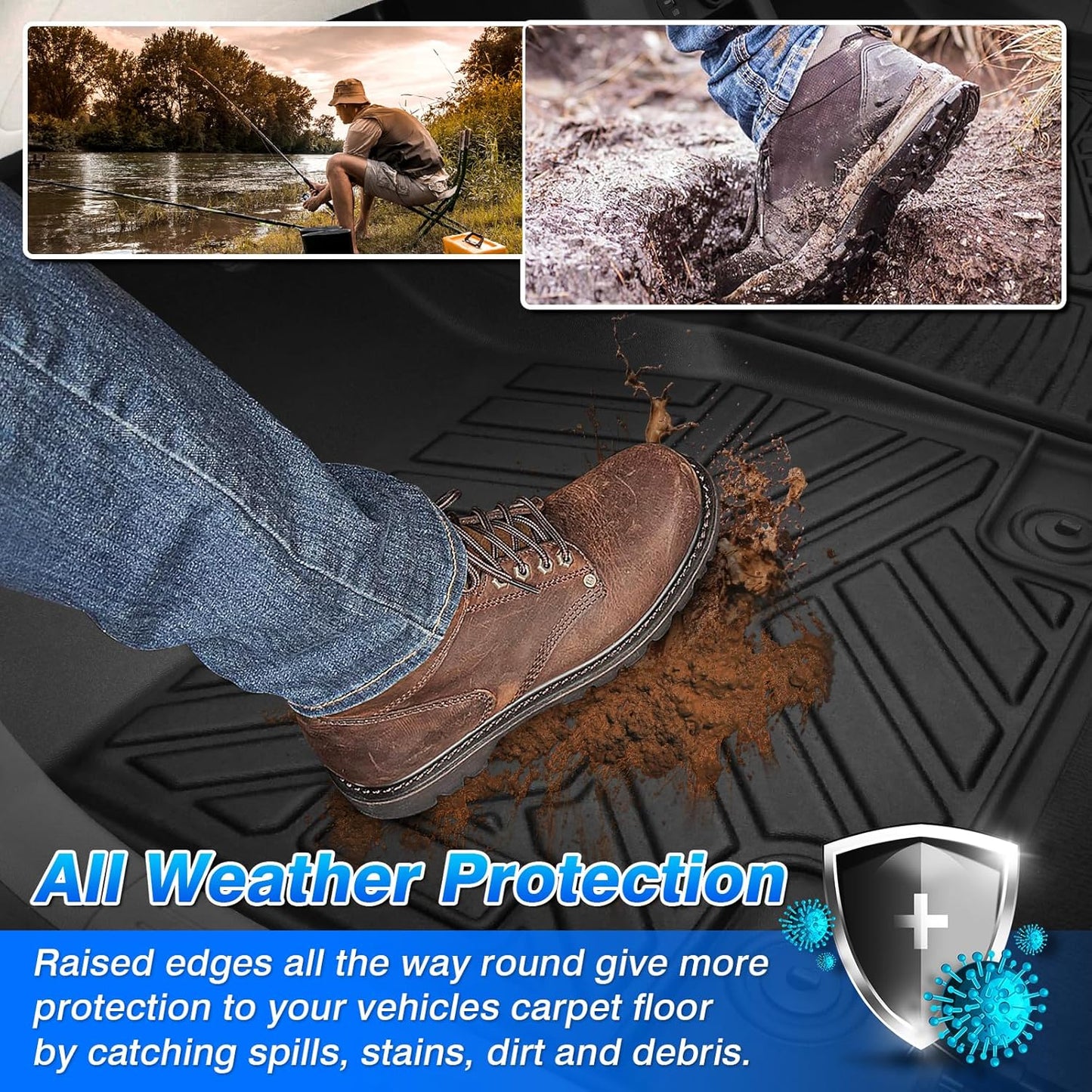 Cartist Floor Mats Compatible with Ford F150 Supercrew 2015-2024 2025 (Include Lightning)(Only Fit Rear Bench Seat w/Under Seat Storage) Heavy Duty Floor Liner