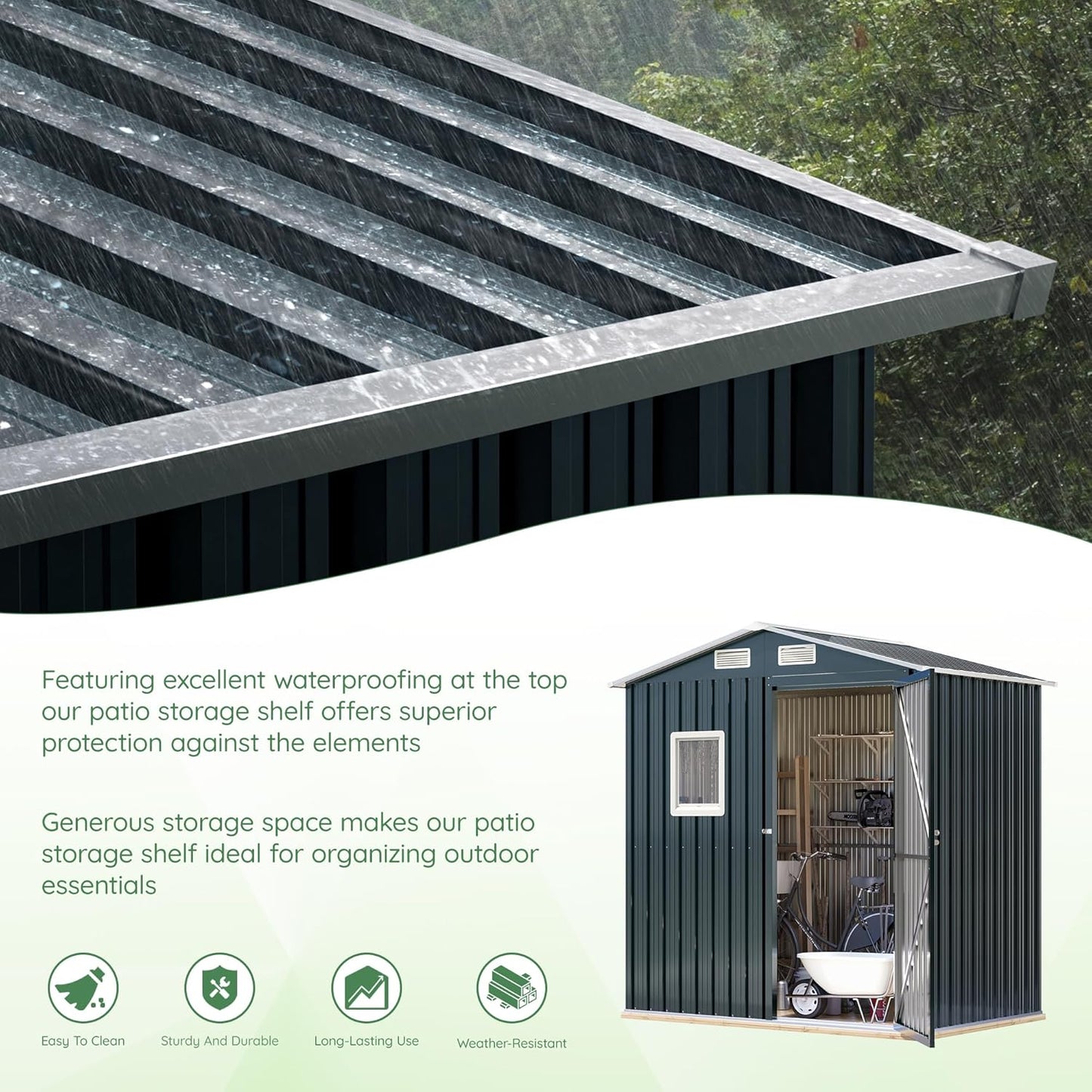 6X4X6.5 FT Compact Vertical Outdoor Steel Storage Shed with Lockable Doors, Ideal for Garden, Backyard, and Patio Utility and Small Tool Storage,Bike Shed, Garbage Can, Chicken Coop