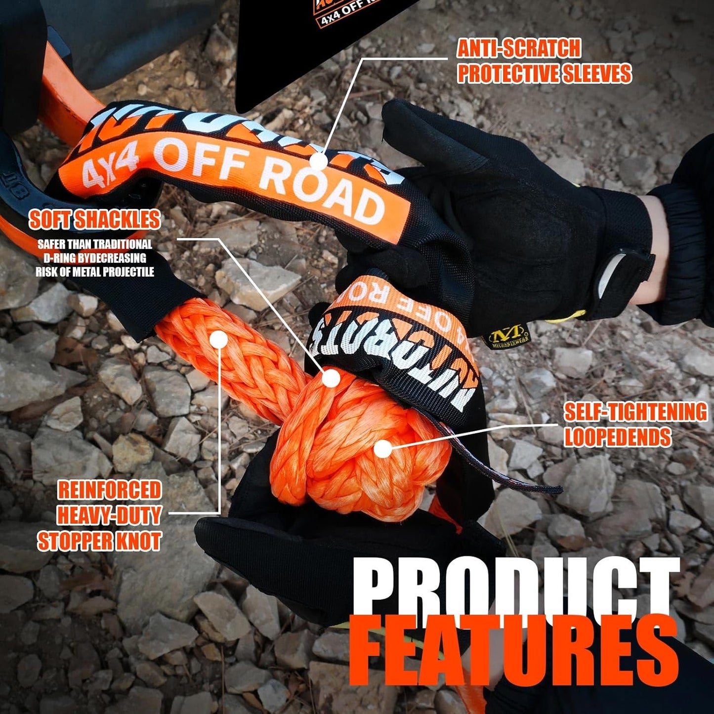 AUTOBOTS Kinetic Recovery Rope 1" x 30'(48,600lbs)，Heavy Duty Tow Rope Tow Strap for Truck ATV UTV SUV Car，Offroad Recovery Kit