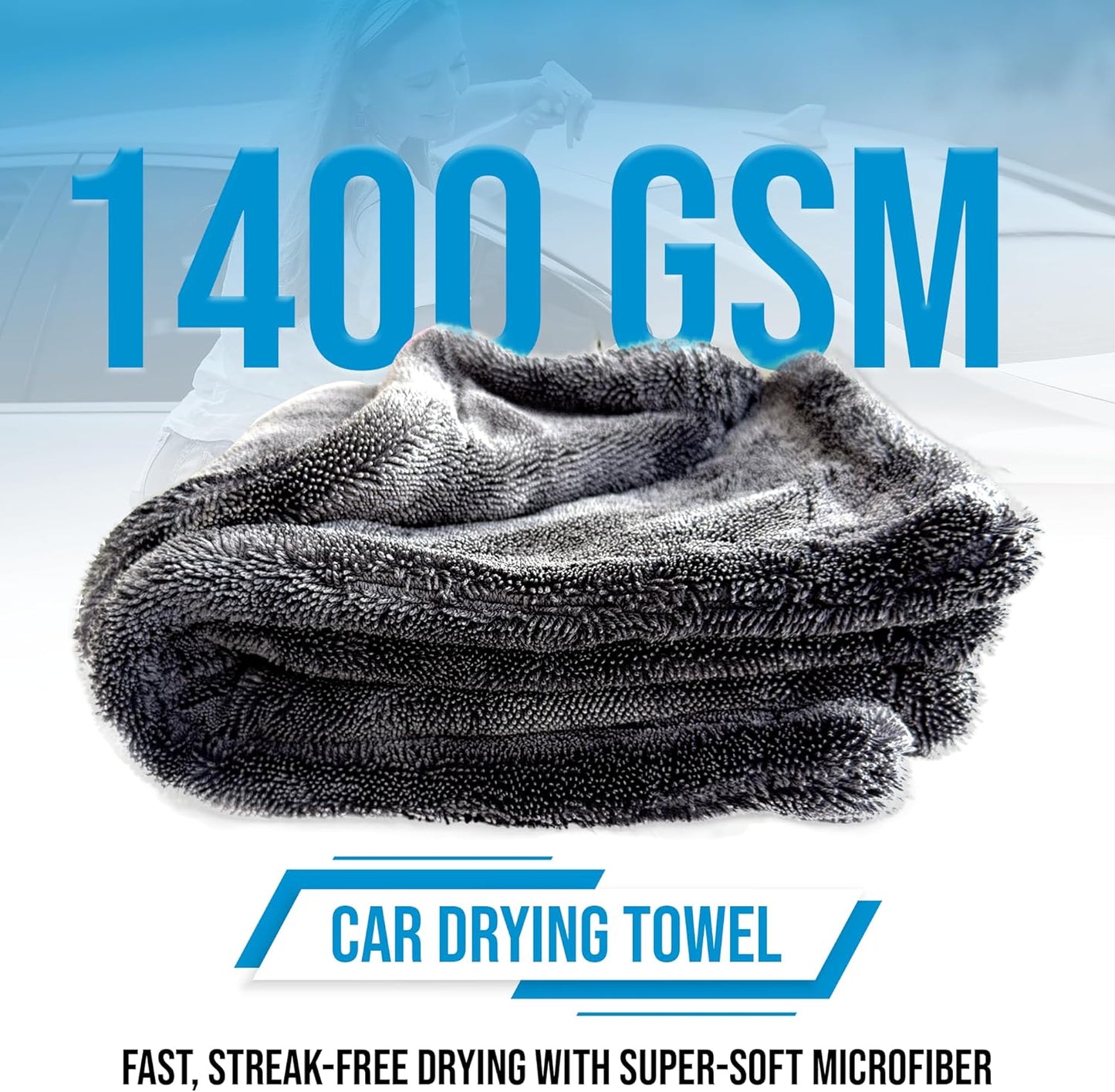Car Drying Towel Extra Large 36"x24" Super Absorbent - Professional Grade 1400 GSM Microfiber Twisted Loop Design is The Perfect Choice When You Want A Safe Scratch Free and Streak Free Finish
