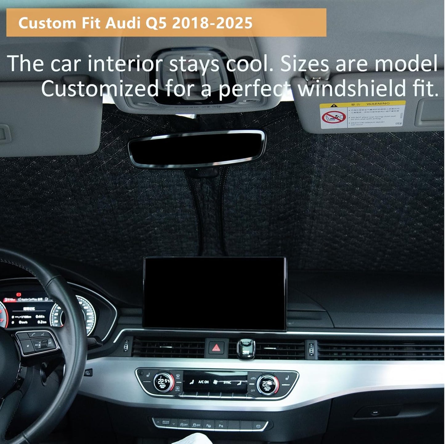 Car Windshield Sun Shade 5 Layers Thick for Audi Q5 SUV 2018-2024 2025 - Front Window Sunshade Sun Visor Accessories - Protector Vehicle Reflect UV Sun and Heat