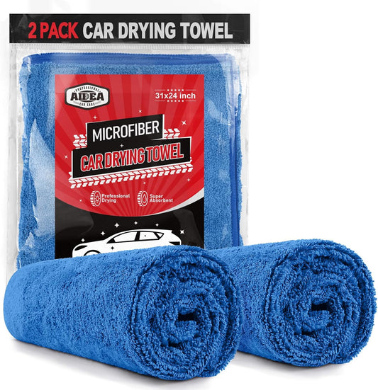 AIDEA Microfiber Towels for Cars-2PK, Large Professional Car Drying Towel, Scratch-Free & Absorbent Drying Towel for Cars, SUVs, RVs, Trucks, and Boats, 24inx 31in, Blue