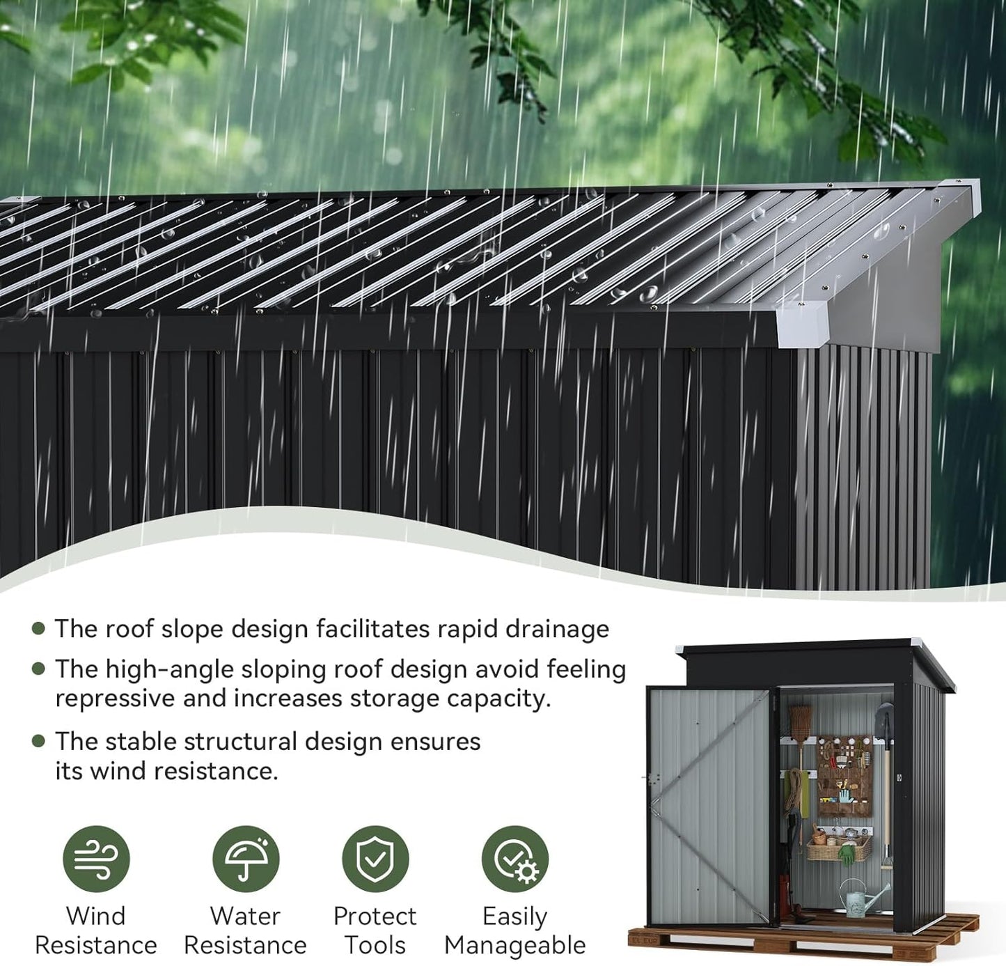 Aoxun 5x3FT Outdoor Shed Metal Storage Shed with Single Slooping Roof Lockable Door Steel Utility Tool Shed Outdoor Storage Garden Shed for Backyard Garden Patio Lawn, Black