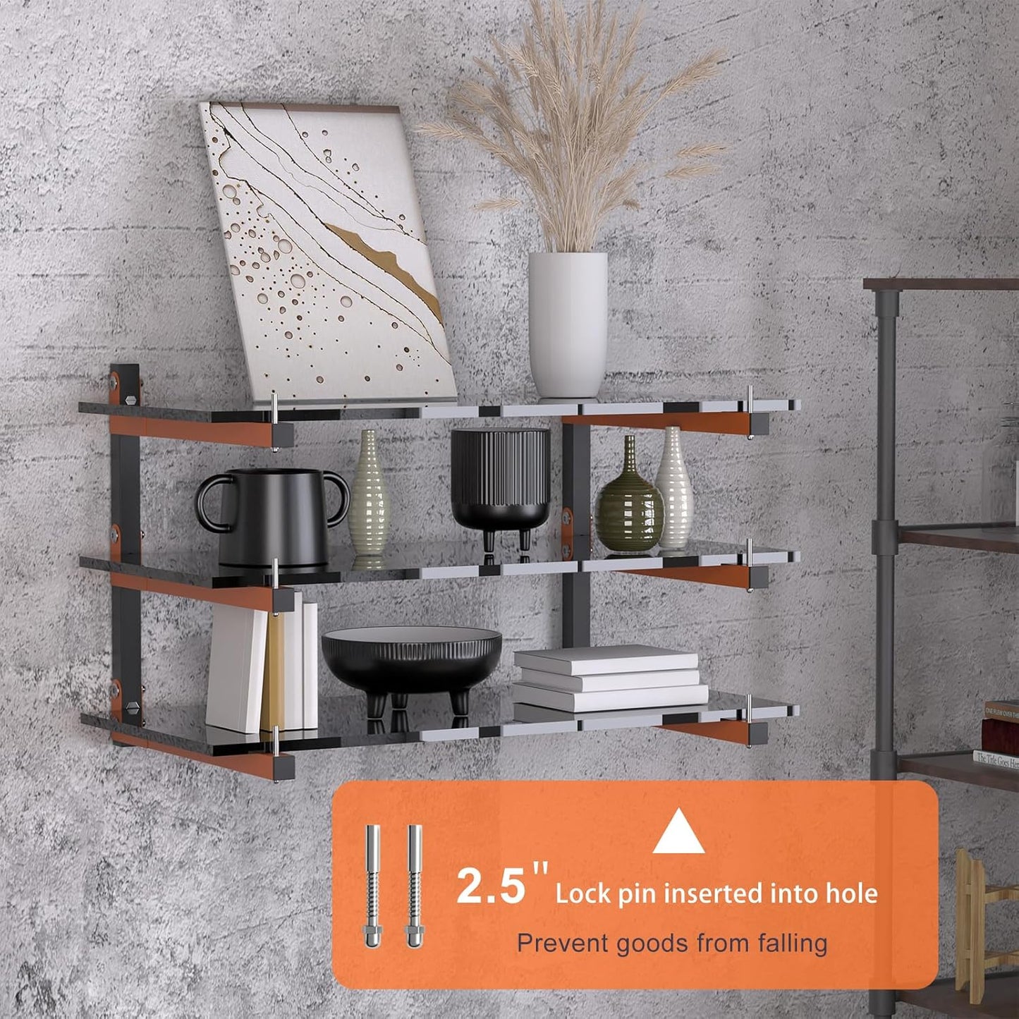 Lumber Rack Wall Mount, Lumber Storage Rack, Heavy Duty Wood Storage Racks with 9-Level System, 1080 lb Substantial Garage Wood Organizer, Orange Lumber Metal Racks for Indoor and Outdoor (6 PACK)