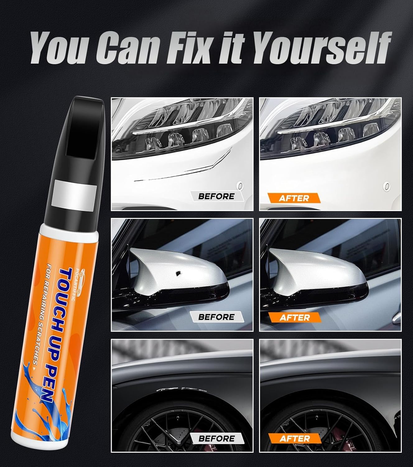 Touch up Paint for Cars, Car Scratch Remover for Vehicles, Car Paint Scratch Repair Automotive Touch Up Paint Pen for Rim, Wheel 2PCS (Grey+Varnish)