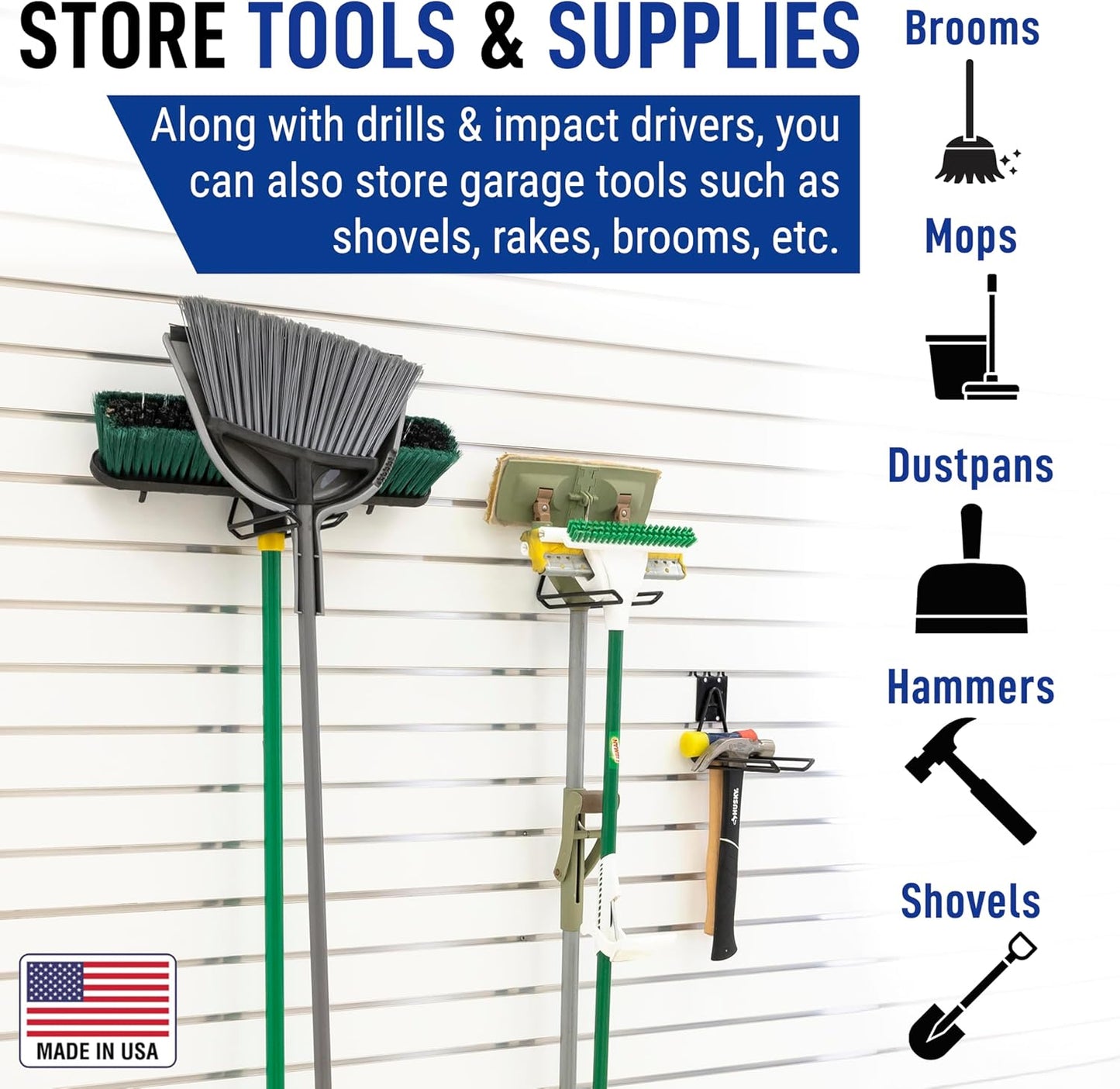 Victory Display Heavy Duty Garage Hooks | Garage Organization Hooks for Hanging Tools | Fits Pegboard & Slatwall | Garage Tool Organizer | Ladder Hangers | Wall Mount Storage Rack | 5-Pack