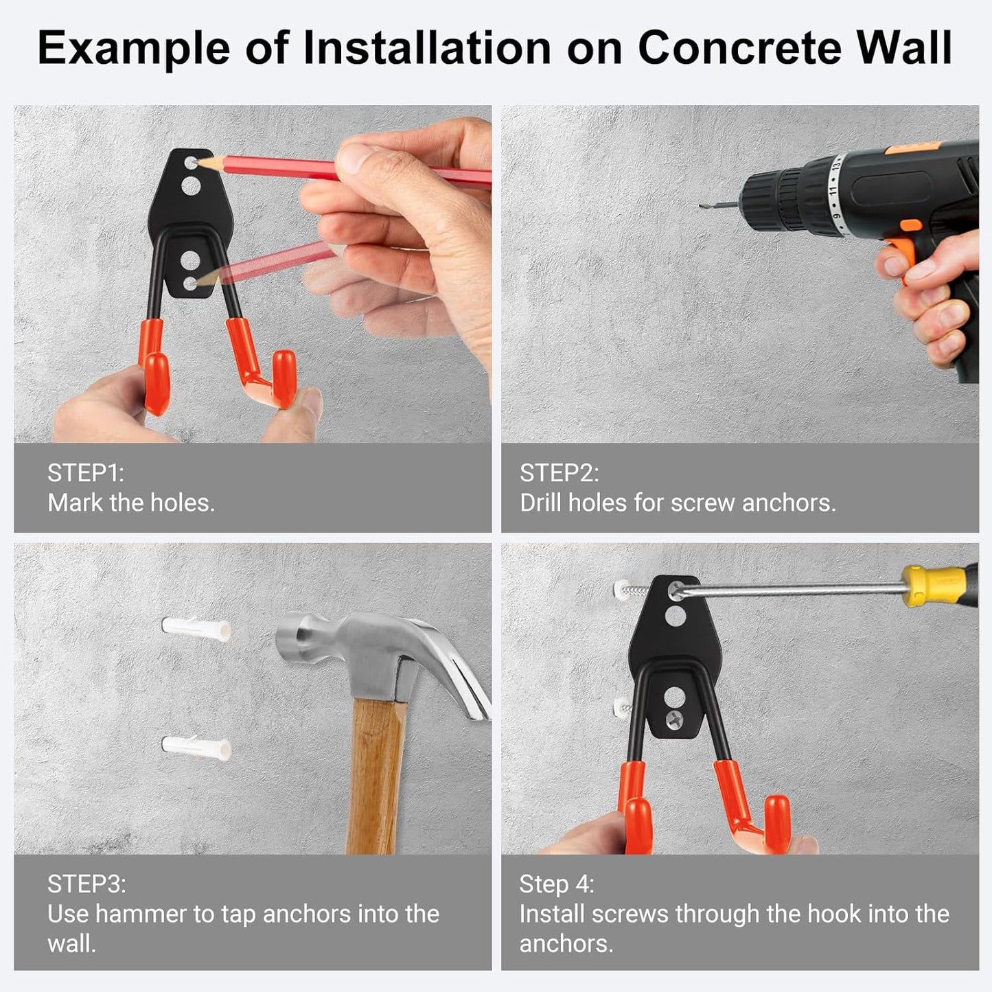 Steel Garage Hooks Wall Tool Organizer, 8 Pack Garage Storage Hook Heavy Duty Utility Storage Hangers Orange for Ladders, Ropes, Garden Tools