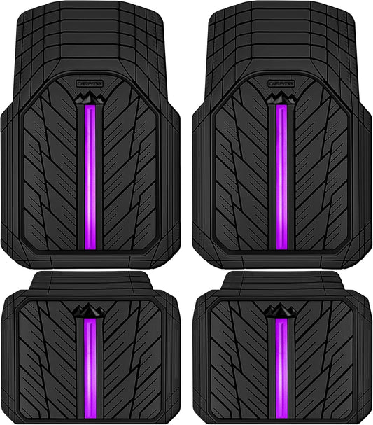 CAR PASS Metal Medium Rubber Floor Mats for Car Heavy Duty Car Mats All Weather, Universal Trim to Fit for Truck SUV Vehicle Automotive Floor Mats, Waterproof Car Mats 4 Piece Black Purple