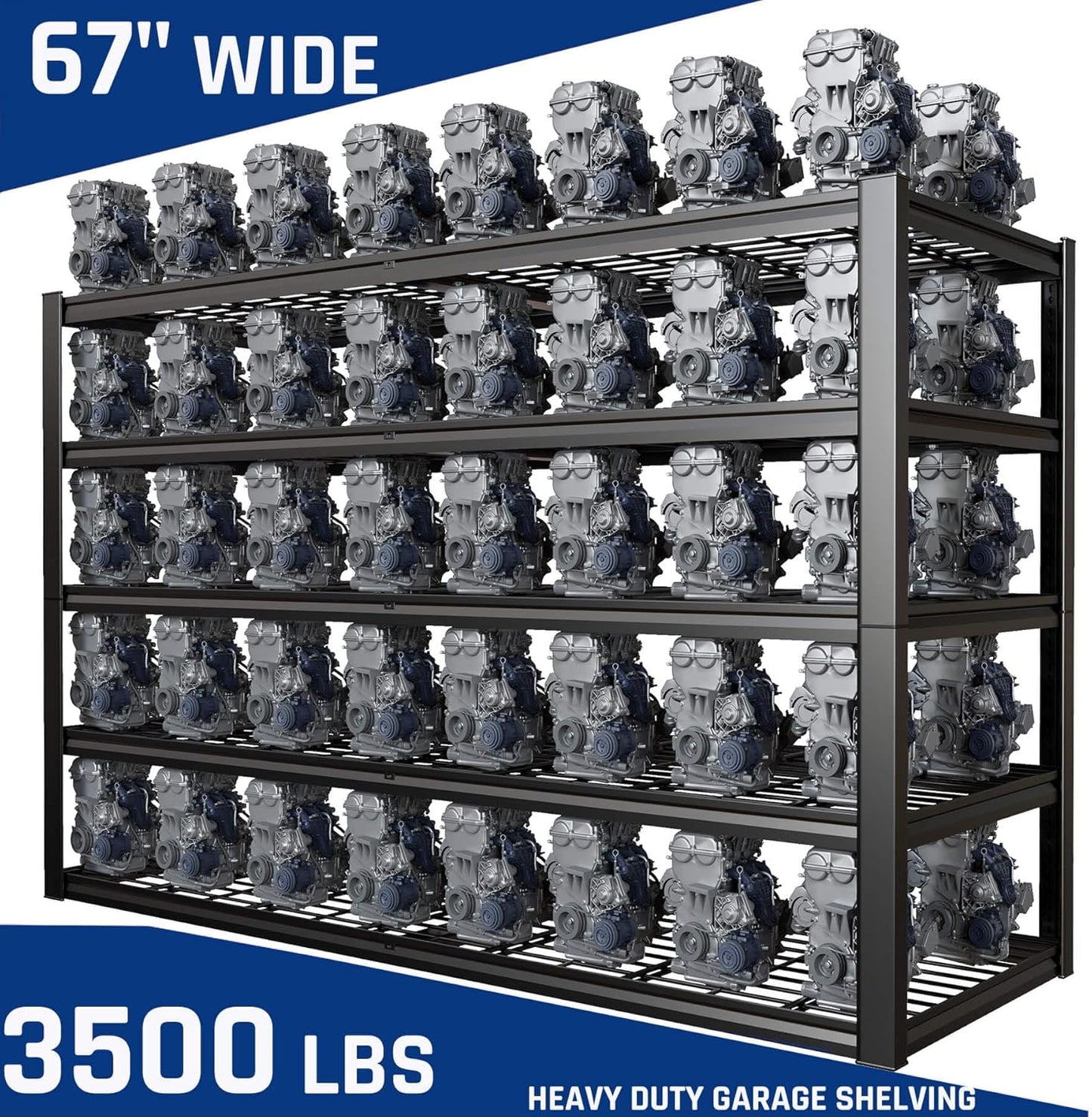 67" Wide 5-Tier Garage Shelving Unit, 67" W x 24" D x 84" H, Heavy Duty Garage Storage Shelves,3500 LBS Capacity, Industrial Adjustable Shelves for Basement Warehouse