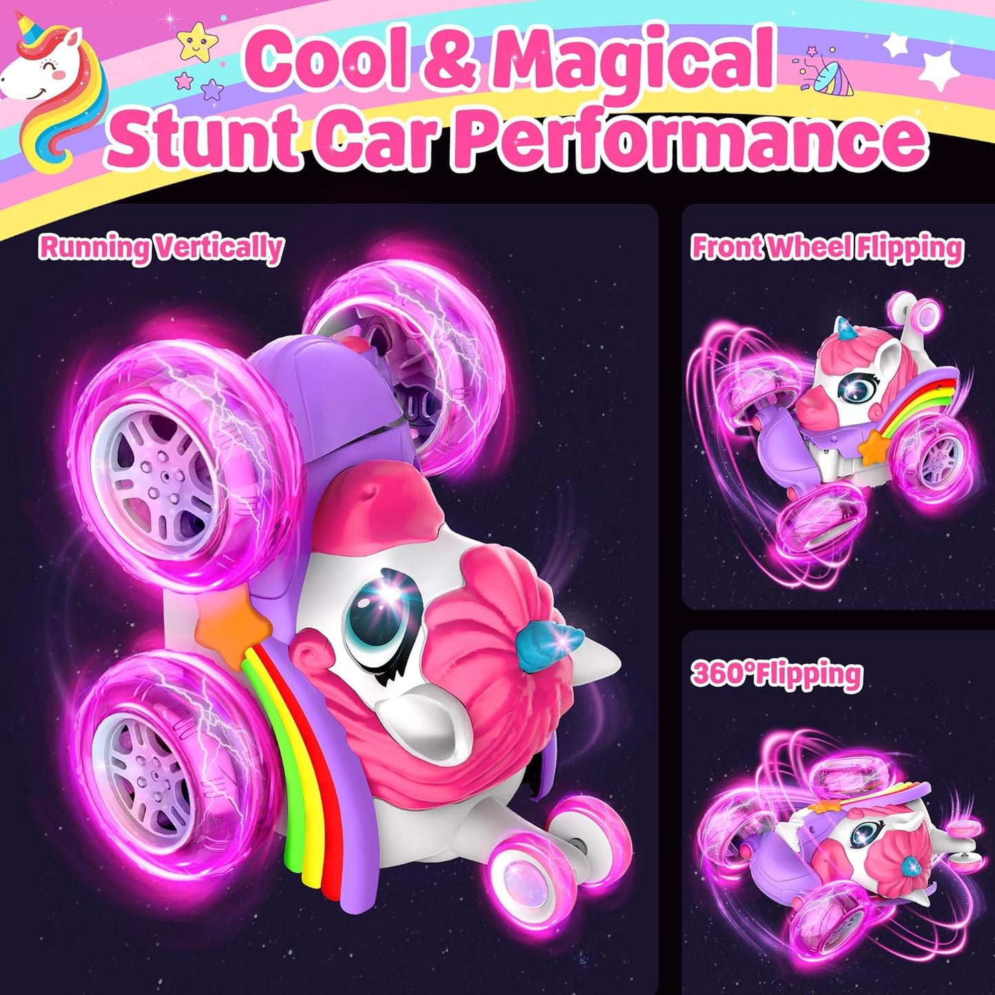 ZIZZ RC Cars for Girl Age 4-8 - Pink Remote Control Car for Girls, RC Stunt Car 360° Rotating Crawler with Headlights Cars Toys for 4 5 6 7 8+ Year Old Girl-Birthday