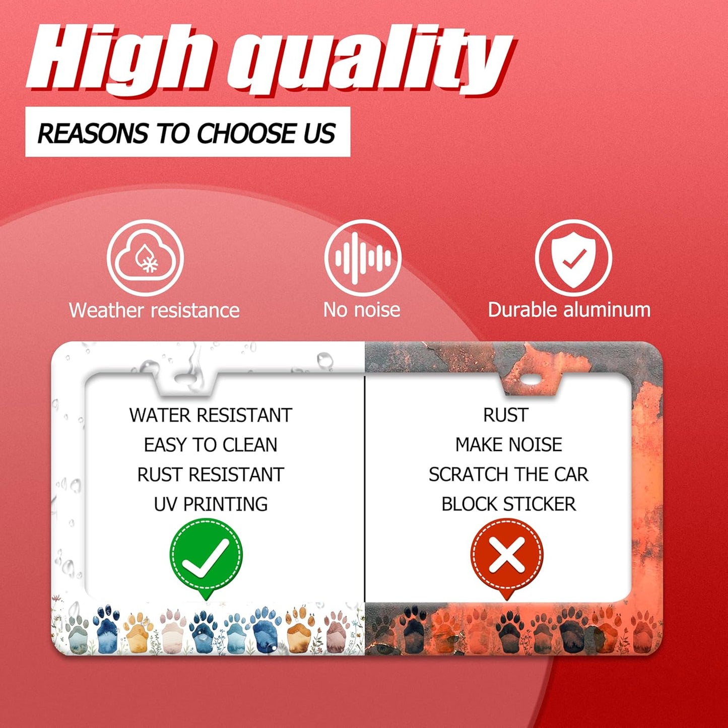 Bear Paw Print License Plate Frame Colorful Animal License Plate Frames Funny for Car Decorative Parts Stainless Stee License Plate for Standard Us Canada Funny License Plate Holder 12x6 Inch