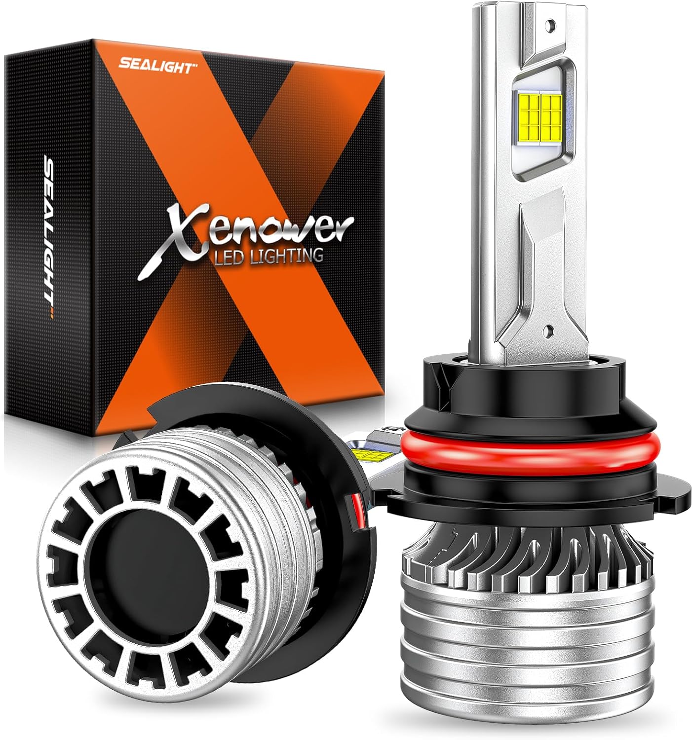 SEALIGHT 9007 HB5 Bulbs, X4I 9007 HB5 Powersport Light with Adjustable Lock Ring, Cooling Fan, 55,000LM Super Bright, Plug and Play, Fog Light, Pack of 2