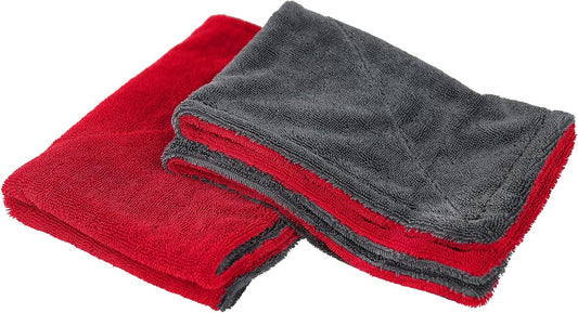 LIVOS 2 Pack Car Drying Towel, Premium Microfiber Towels for Cars, 1000GSM, Edgeless Twisted Loop Design, No Streaks, Scratches, or Water Spot, Absorbent Wash Towel, 18" x 24" (Red&Grey)