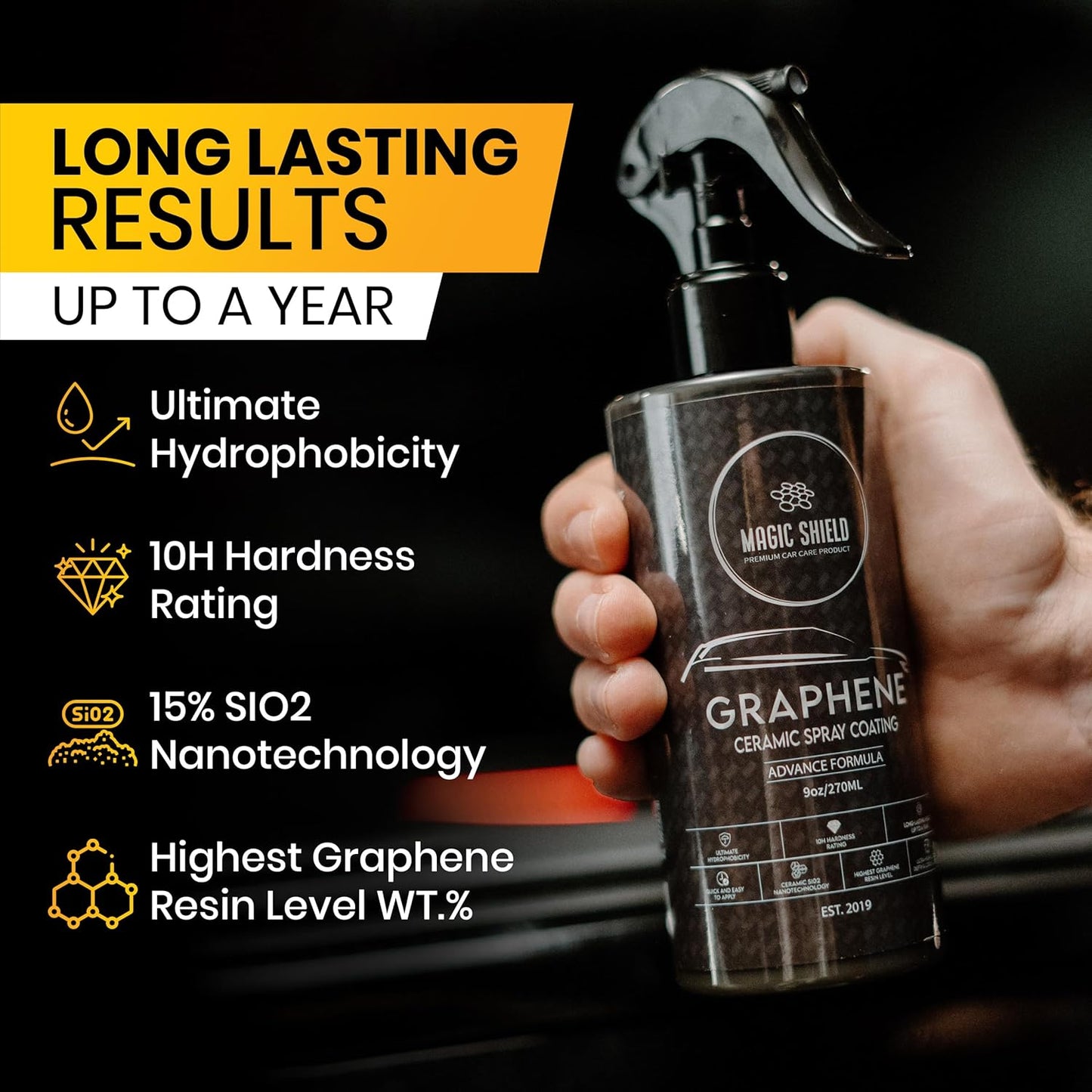 Graphene Ceramic Spray Coating - LAST SO LONG! Quick & Easy for Cars, Motorcycles, Boats & More - Professional-Grade Sealant for Maximum Gloss & Shine - Waterless Wash & Wax - 16oz Bottle