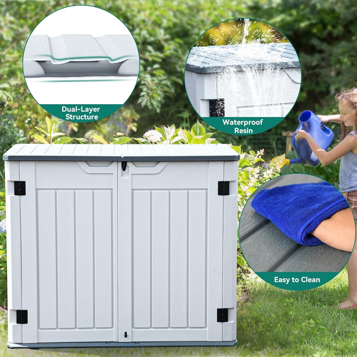 YITAHOME Extra Large Outdoor Horizontal Storage Shed, 4.5x4ft Resin Tool Sheds w/o Shelf, Easy to Assemble Waterproof Storage for Trash Cans, Garden Tools, Lawn Mower, Lockable, Light Gray