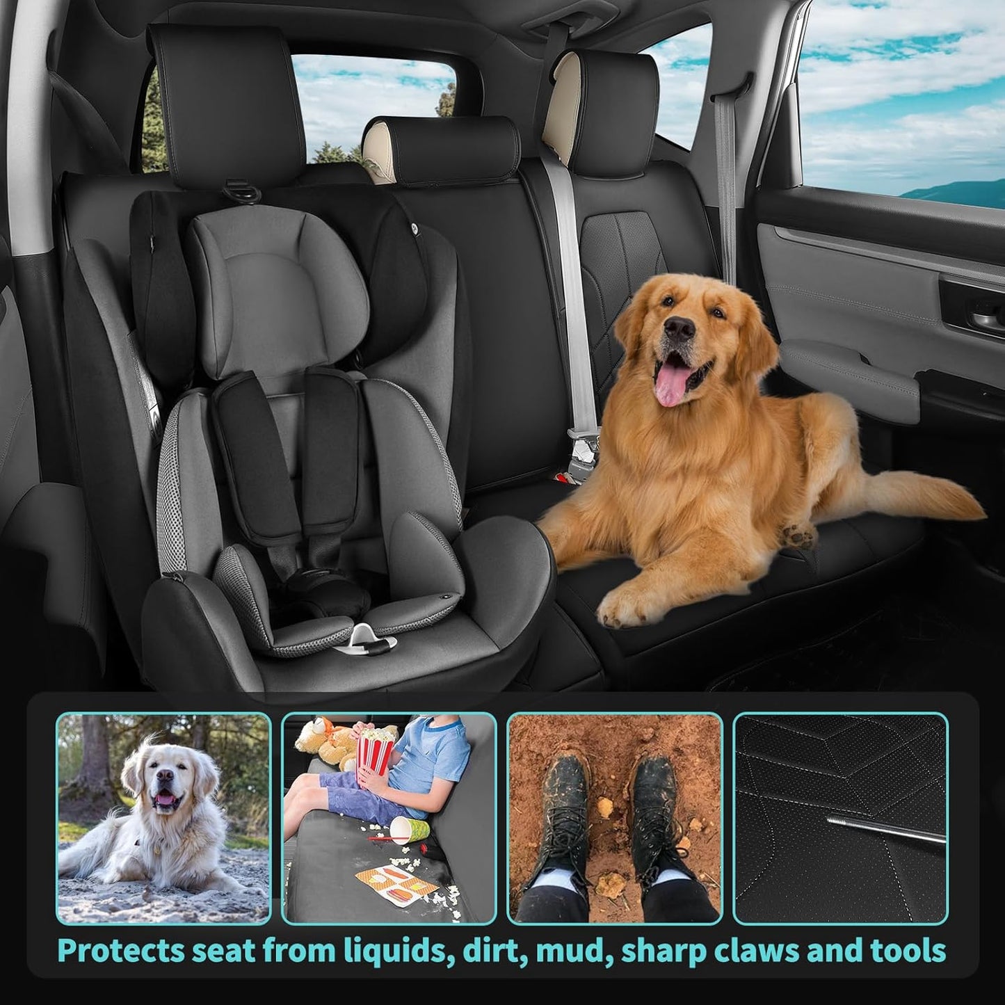 for Honda CRV Seat Covers Custom Fit 2017-2022 EXL EX LX Sport,Touring,Hybrid - Luxury Waterproof Leather Car Seat Covers Full Set - Black