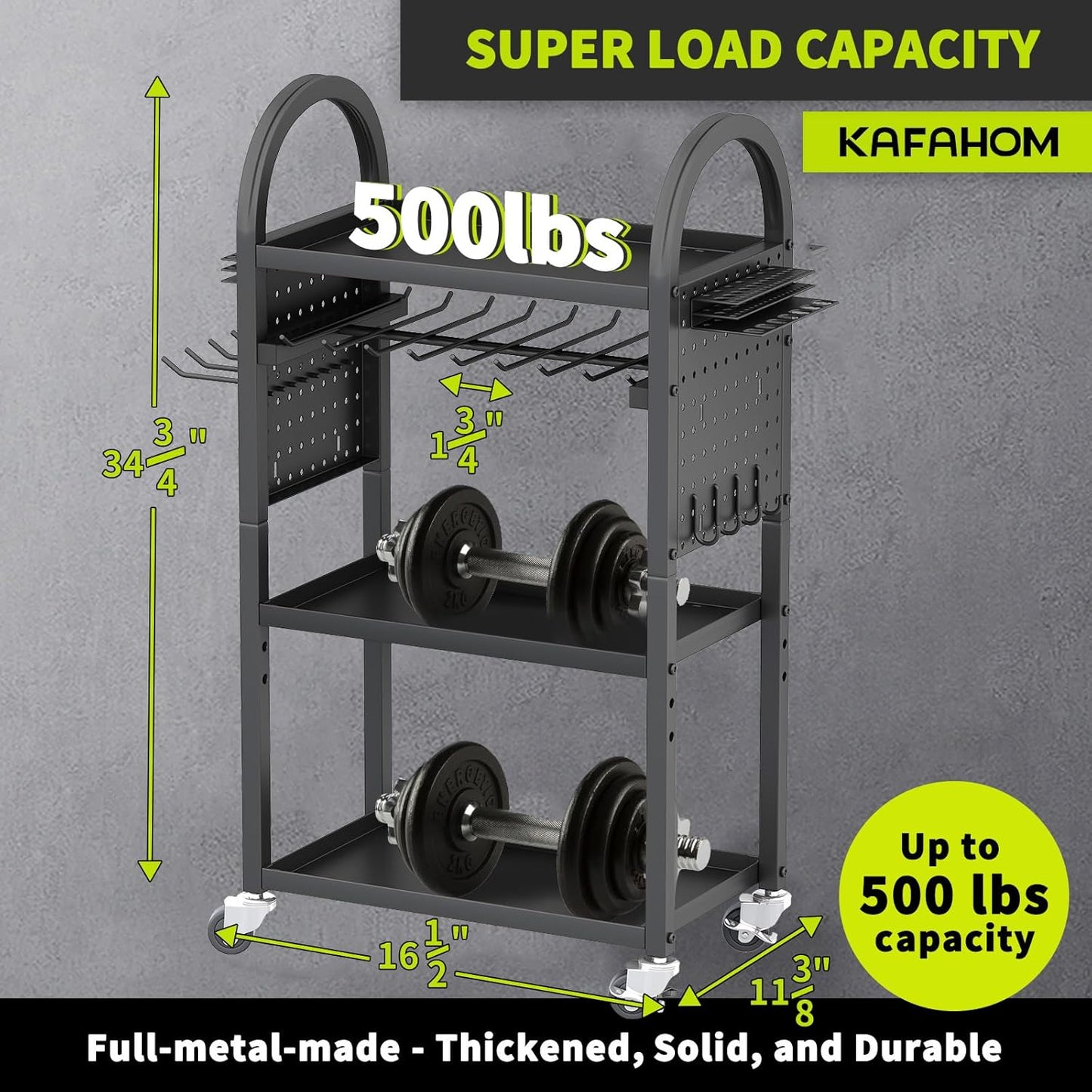 KAFAHOM Power Tool Organizer - 4 Tier Rolling Tool Cart with 8-12 Drill Holder,Tool Storage Cart on Wheels - Heavy Duty Metal Utility Tool Shelf for Garage, Workshop, Warehouse & Repair Shop