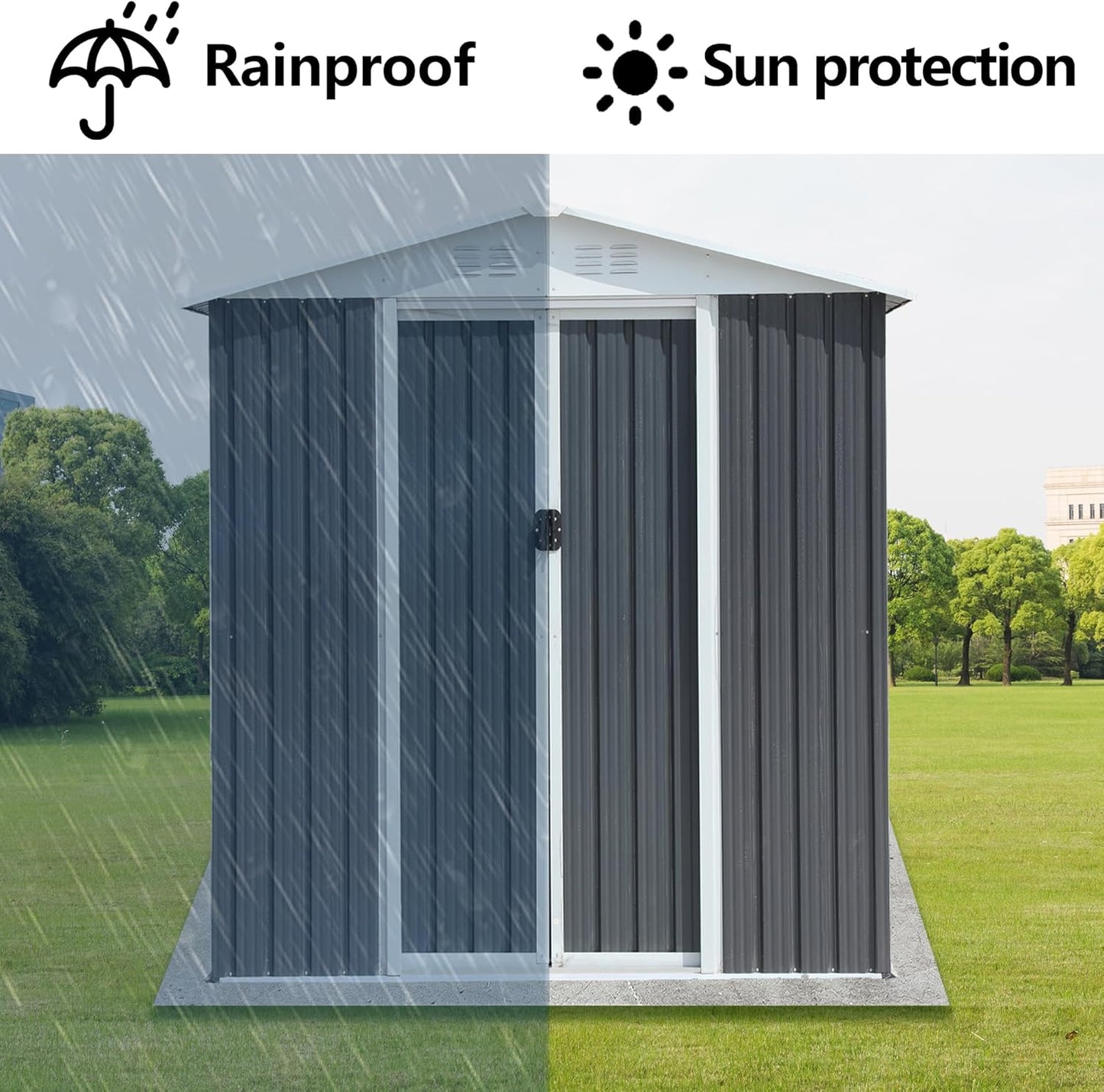 6x4 FT Outdoor Storage Shed, Metal Garden Shed with Frame Floor, Outside Tool Shed with Lockable Sliding Doors & 4 Air Vents, Waterproof Storage Building for Backyard, Patio, Lawn, Gray