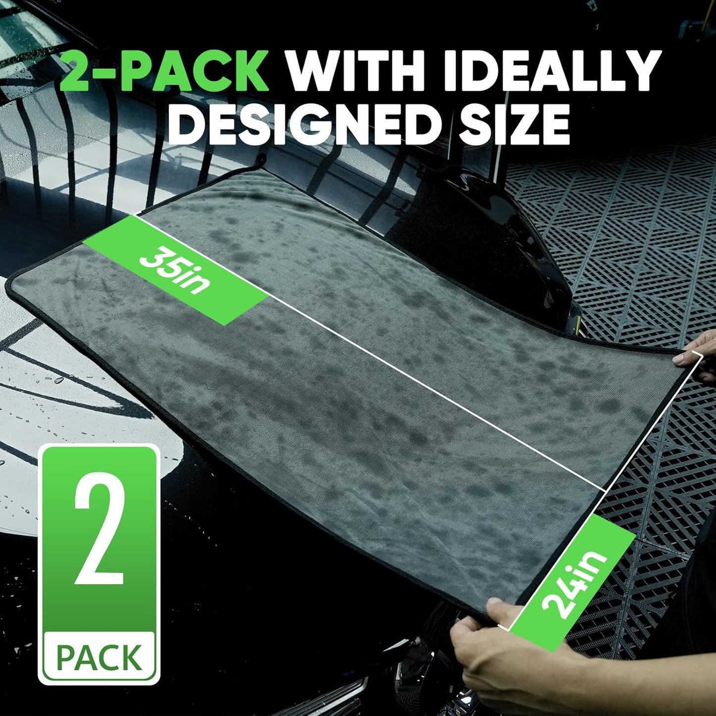 KKV 2-Pack Microfiber Towels (35"x 24") Extra Large Ultra Absorbent Drying Towel for Cars and Trucks, Without Streaks, Scratches, or Water Spots
