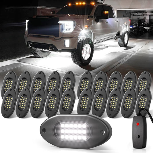 Honalia Pure White Rock Lights for Trucks 20 Pods, 6000K White LED Rock Lights Kits with Switch