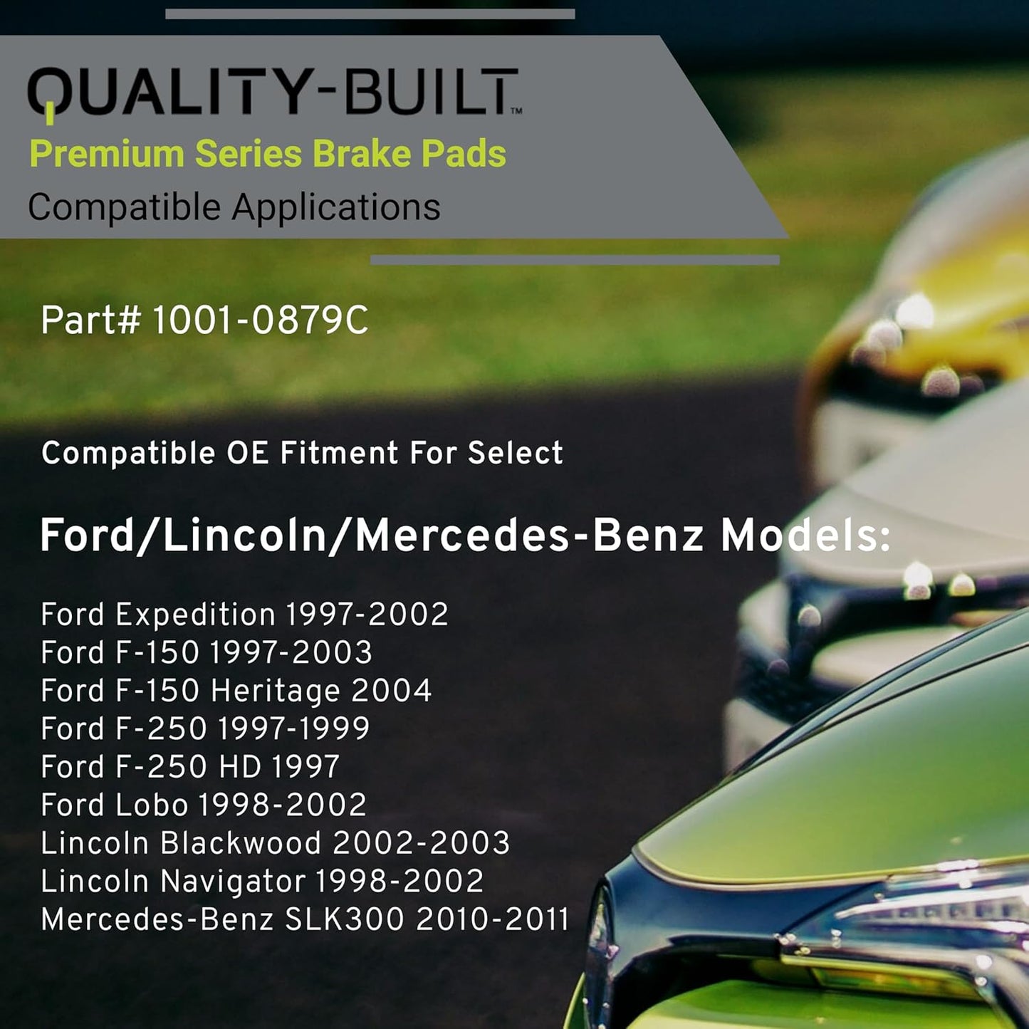 Premium Ceramic Rear Brake Pads (1001-0879C) Compatible with 1997-2011 Ford/Lincoln/Mercedes-Benz (Blackwood/Expedition/F-150/F-150 Heritage/F-250/F-250 HD/Lobo/Navigator/SLK300)