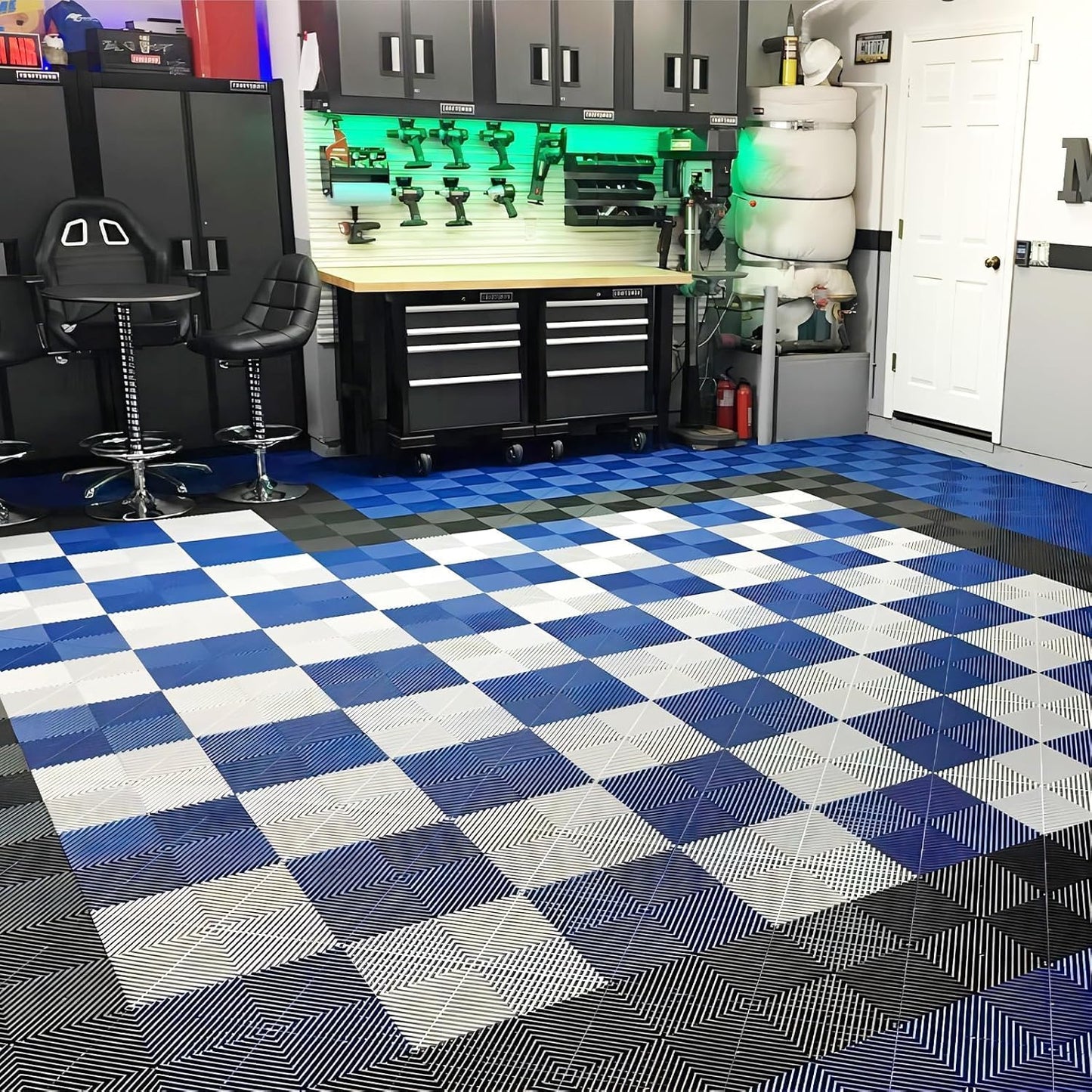 50PCS|15.7"x15.7" Garage Flooring Tiles, Non-Slip Interlocking Plastic Garage Floor Mat, Garage Organization & Garage Storage, Vented Pattern (Black)