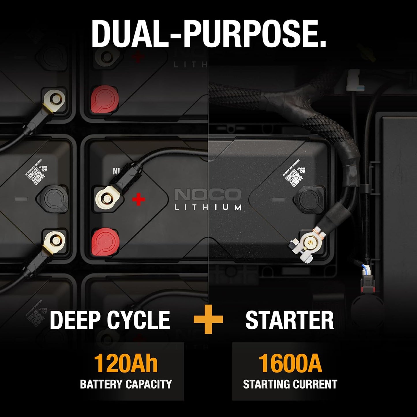 NOCO Lithium NLX31: 12V Dual-Purpose LiFePO4 Lithium-Ion Battery - 120Ah Deep-Cycle and 1600A Group 31 Starter Battery - UL Listed - Built-In Dynamic BMS