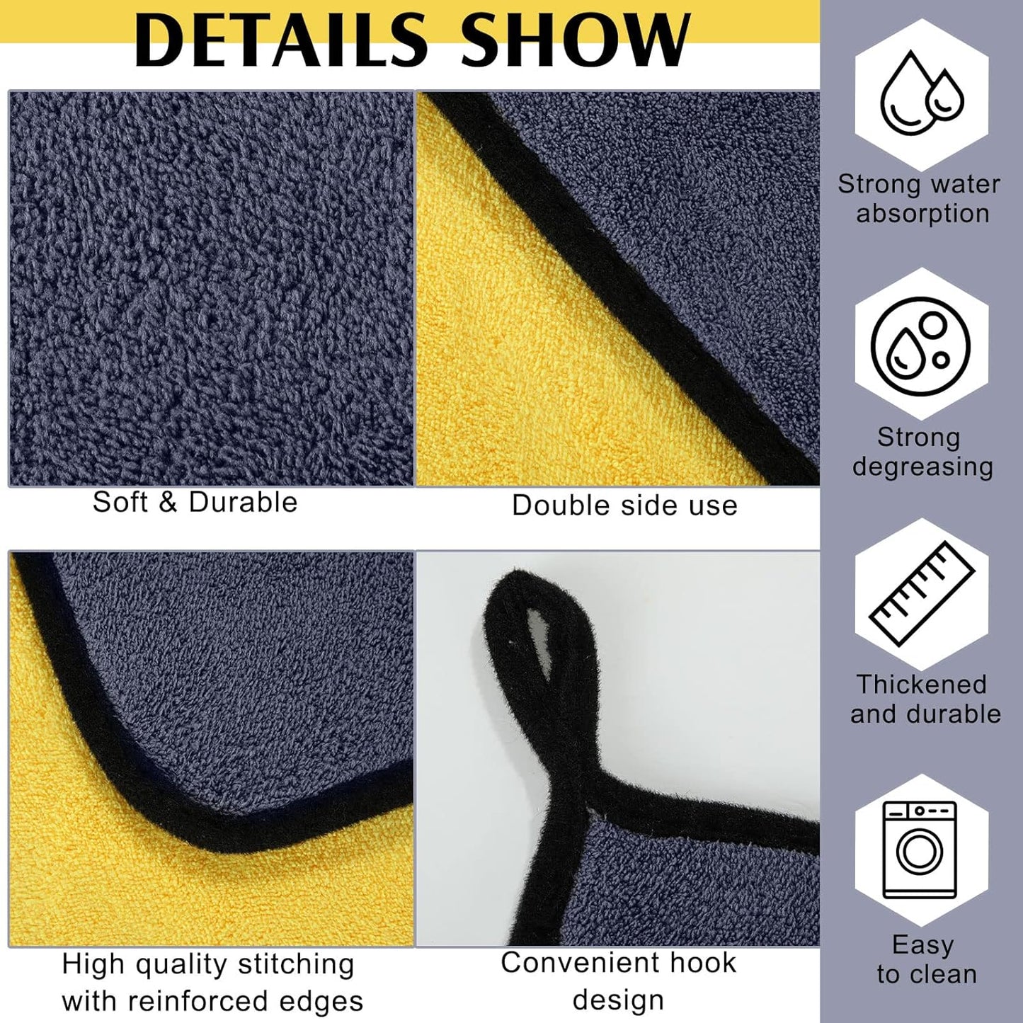 Nuenen 20 Pcs Microfiber Cleaning Towels for Cars 800 GSM Thick Plush Microfiber Cleaning Cloth Dusting Cloth Auto Detailing Absorbent Towels for Car Kitchen Window, 15.75 Inch(Grey and Yellow)